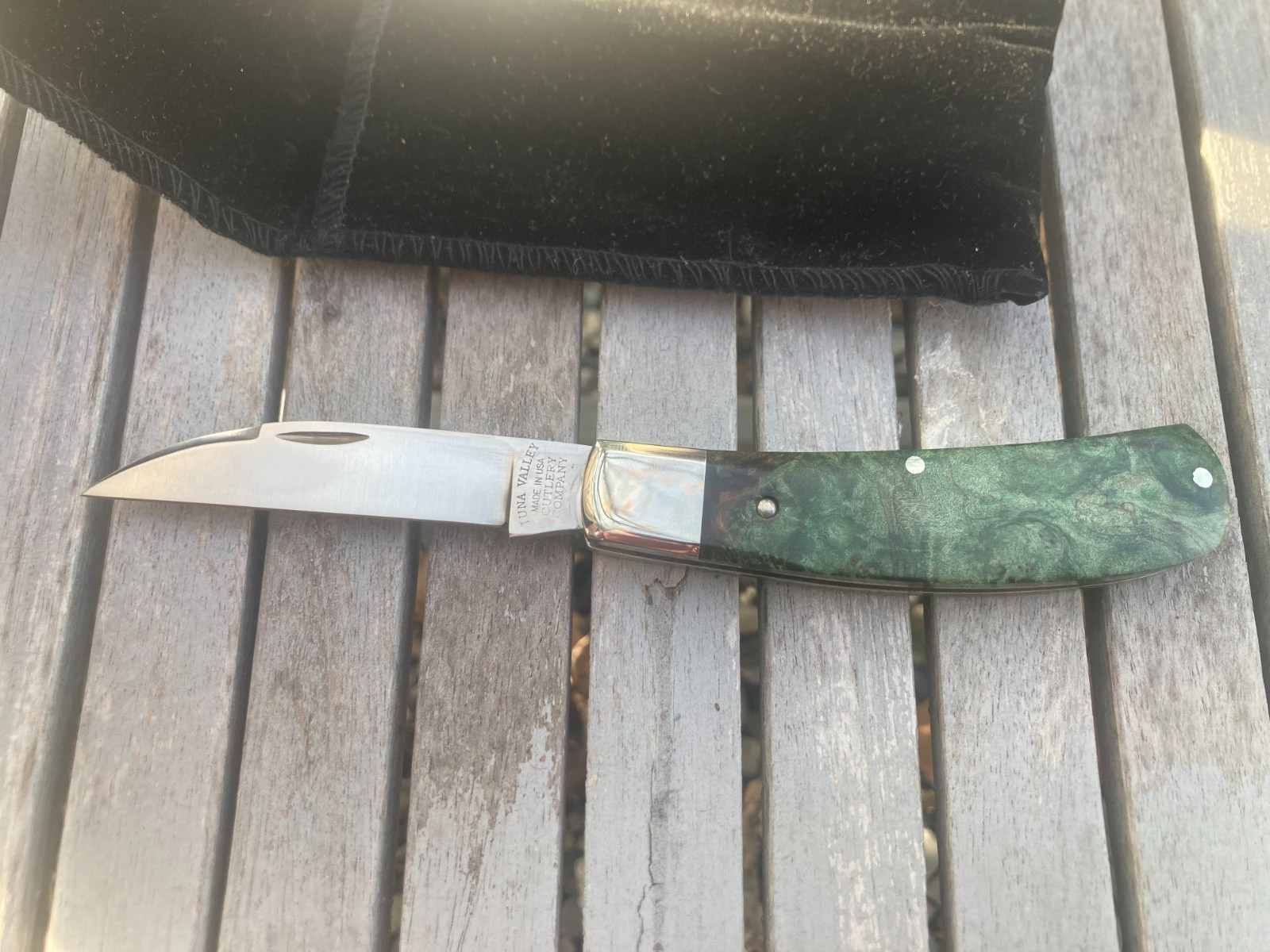 Tuna Valley Cutlery Phoenix Jack Green Maple Burl 154CM Steel 1 of 50