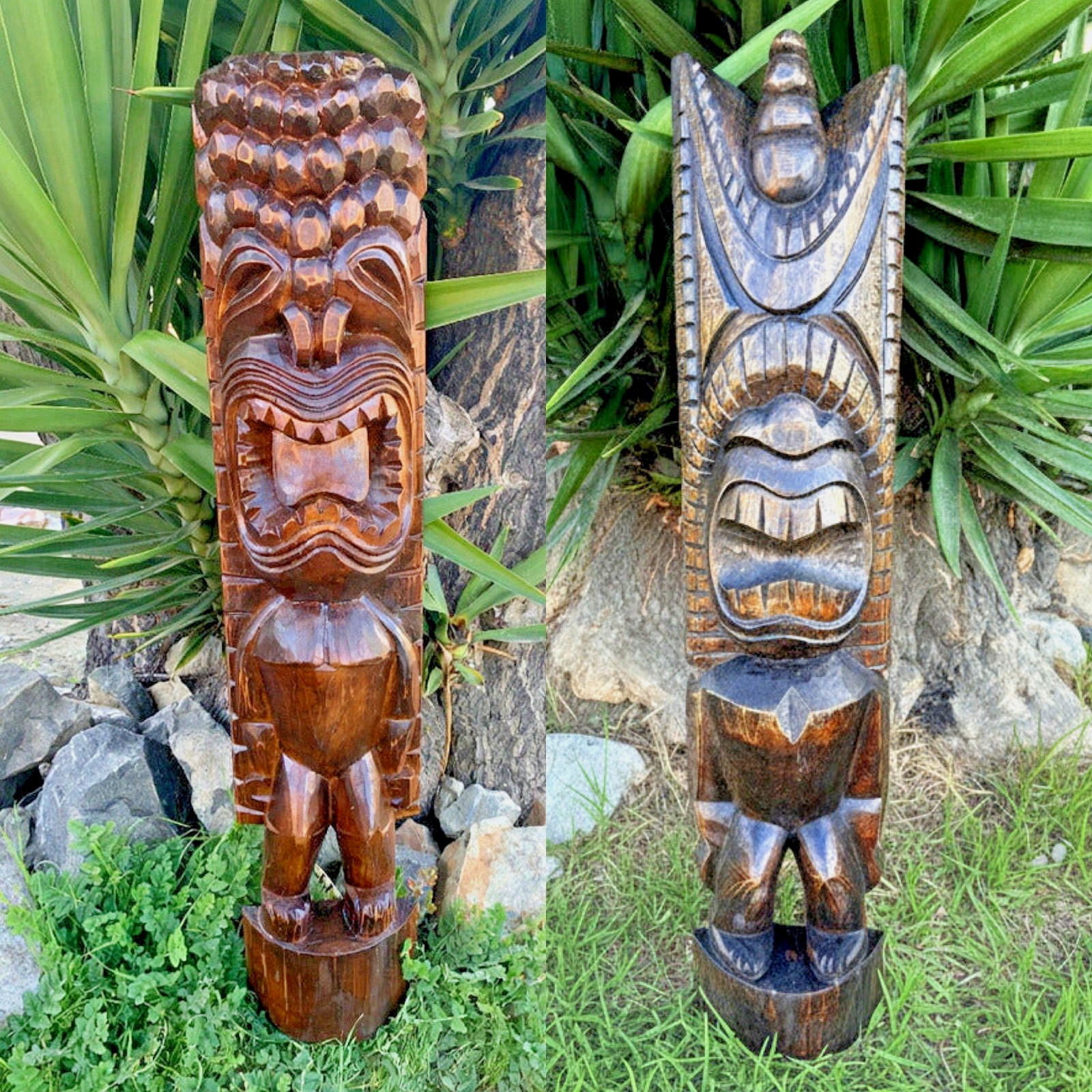 2 Set Hawaiian Tiki God Half Statue Ku & Kane  inch Tiki Bar Decor  39\