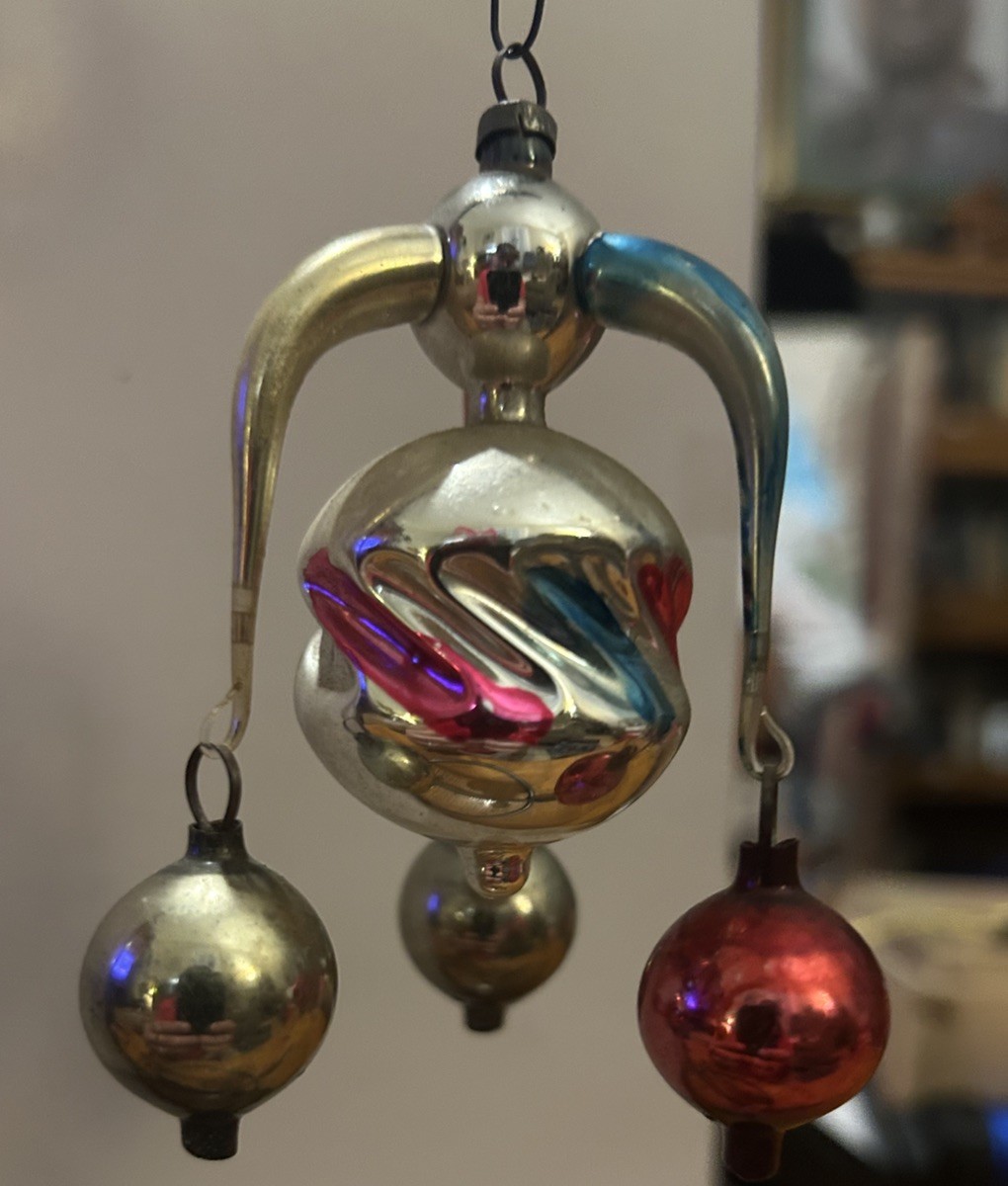 Rare Antique German Mercury Glass Fantasy Ornament Jester Bell Attached Arms 20s