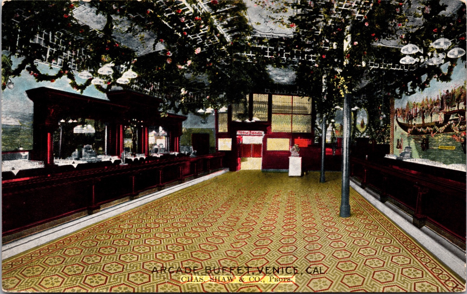 Arcade Buffet Venice California Interior Chas Shaw Antique Postcard