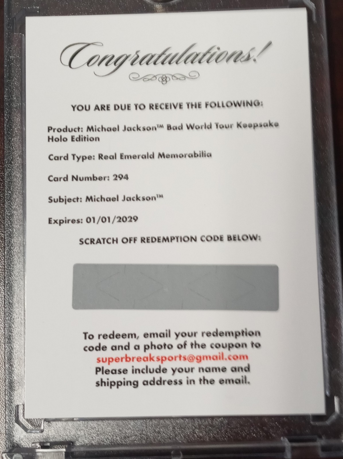 2025 Keepsake Holo Bad Michael Jackson Real Emerald Memorabilia Redempti G2U
