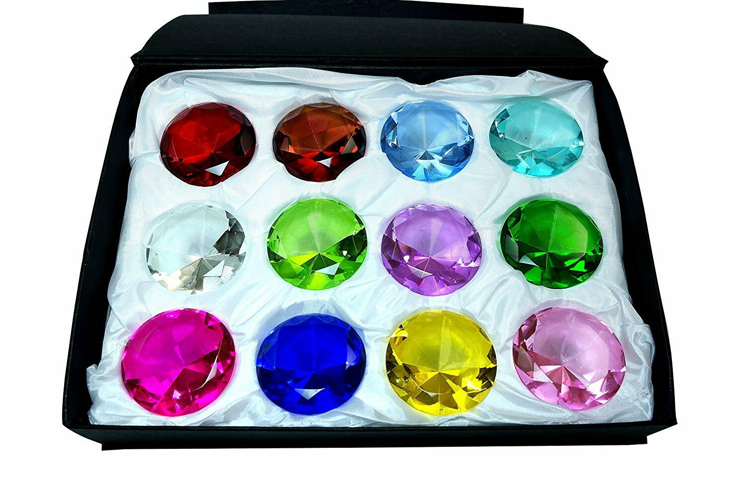 Tripact 12pc 30 mm Round Diamond Shaped Jewel Crystal Paperweight Box Set