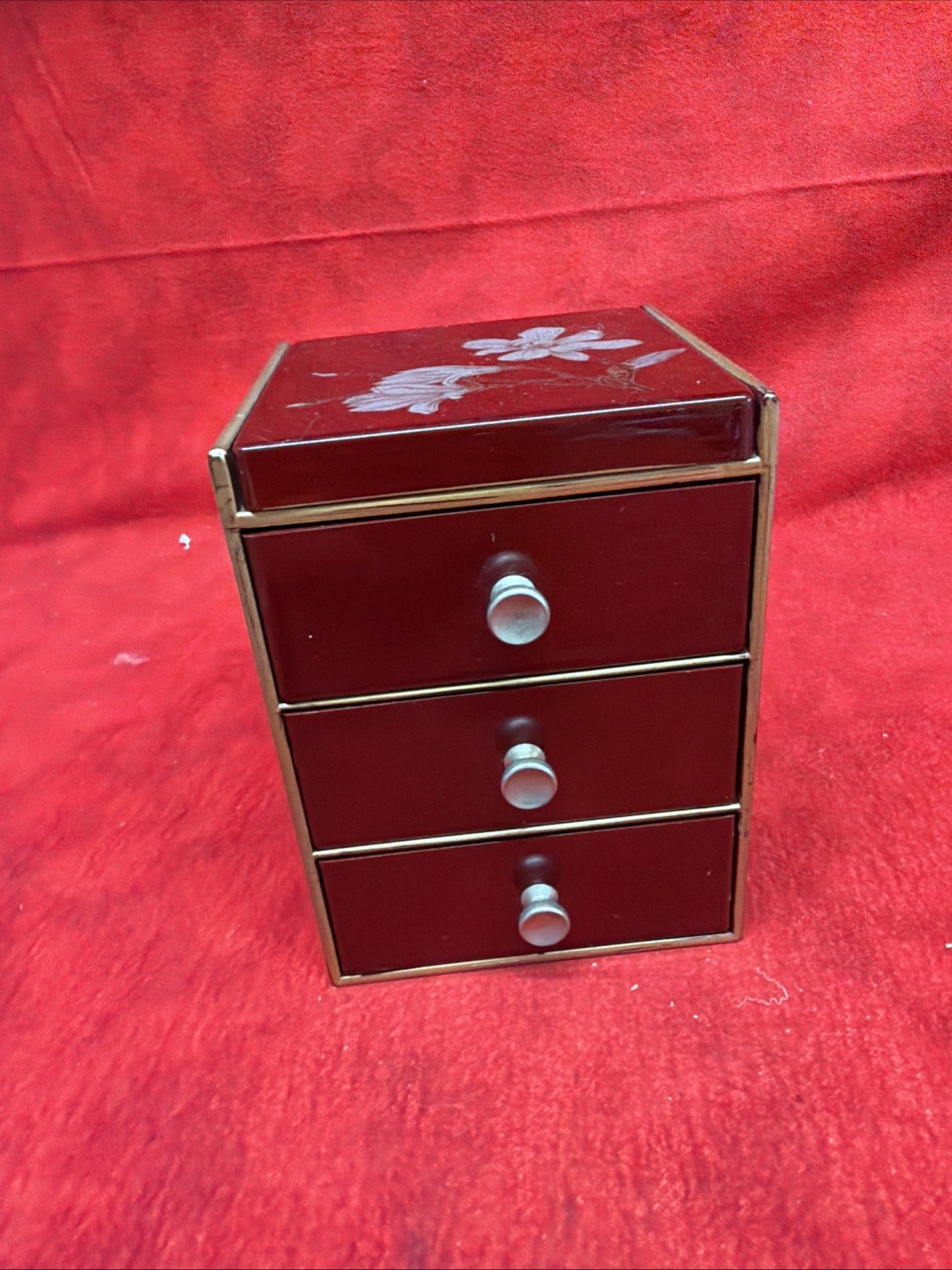 VINTAGE OTAGIRI ORIGINAL JAPAN 3-DRAWER LACQUERWARE JEWELRY BOX