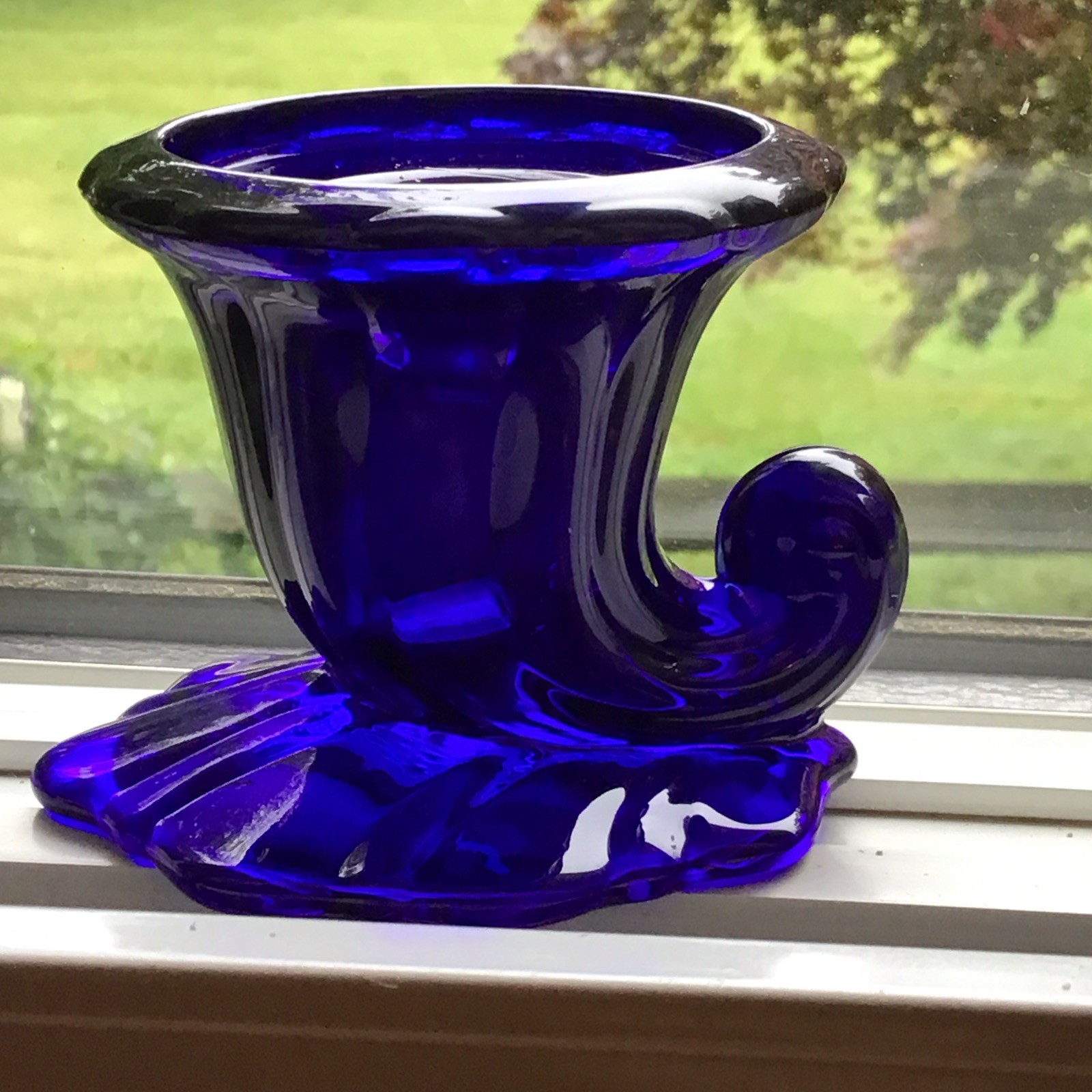 Heisey Glass Warwick Stiegel #1428 Cobalt Horn Of Plenty Candle Stick Holder