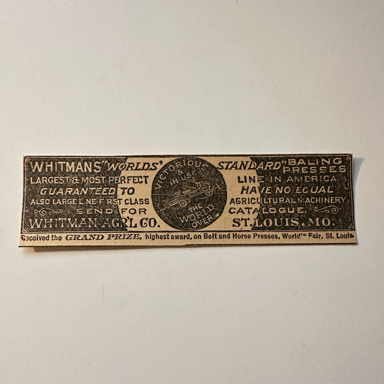 Whitman Agr\'l Co Belt & Horse Presses St Louis MO 1906 Minneapolis Ad 5AL1-M7