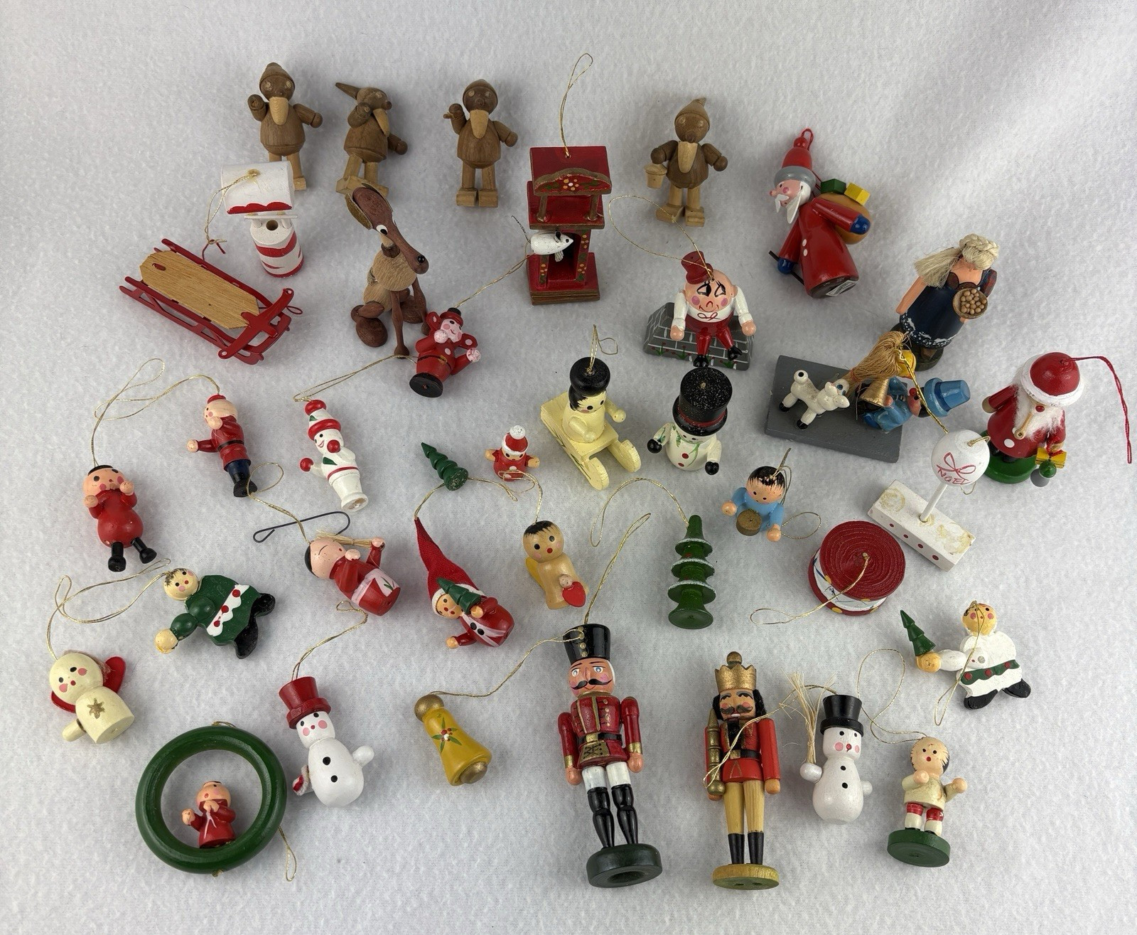 Lot VTG 70s 80s Wooden Taiwan Christmas Ornaments Angels Santa Snowman Craft