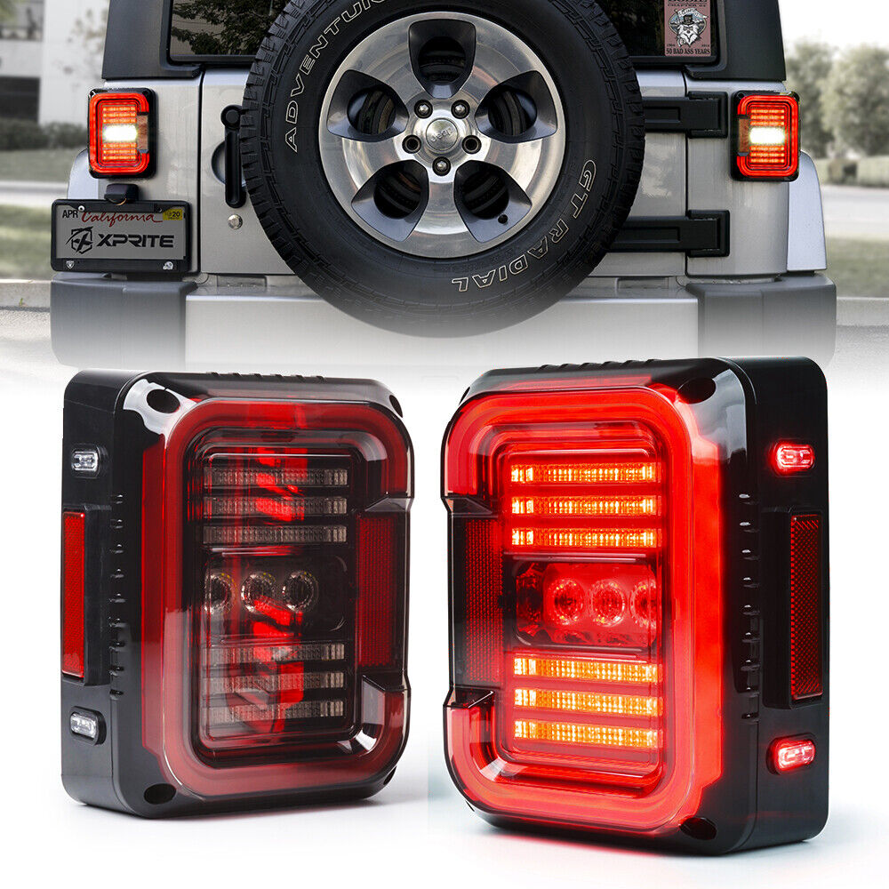 Xprite LED Tail Lights Clear Lens Rear Brake Lamp for 2007-2018 Jeep Wrangler JK