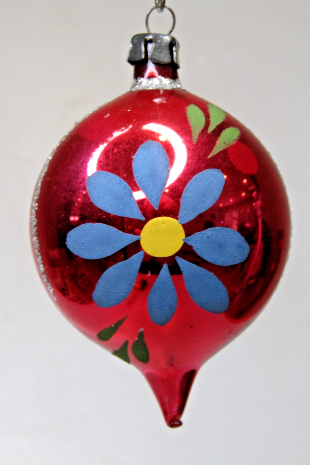 Vintage Glass Stencil Pictured DAISY FLOWER DROP Christmas Ornament Poland #1
