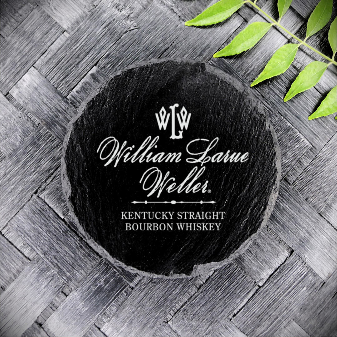 Brand New Handcrafted Laser Engraved William Larue Weller Round Slate Coaster
