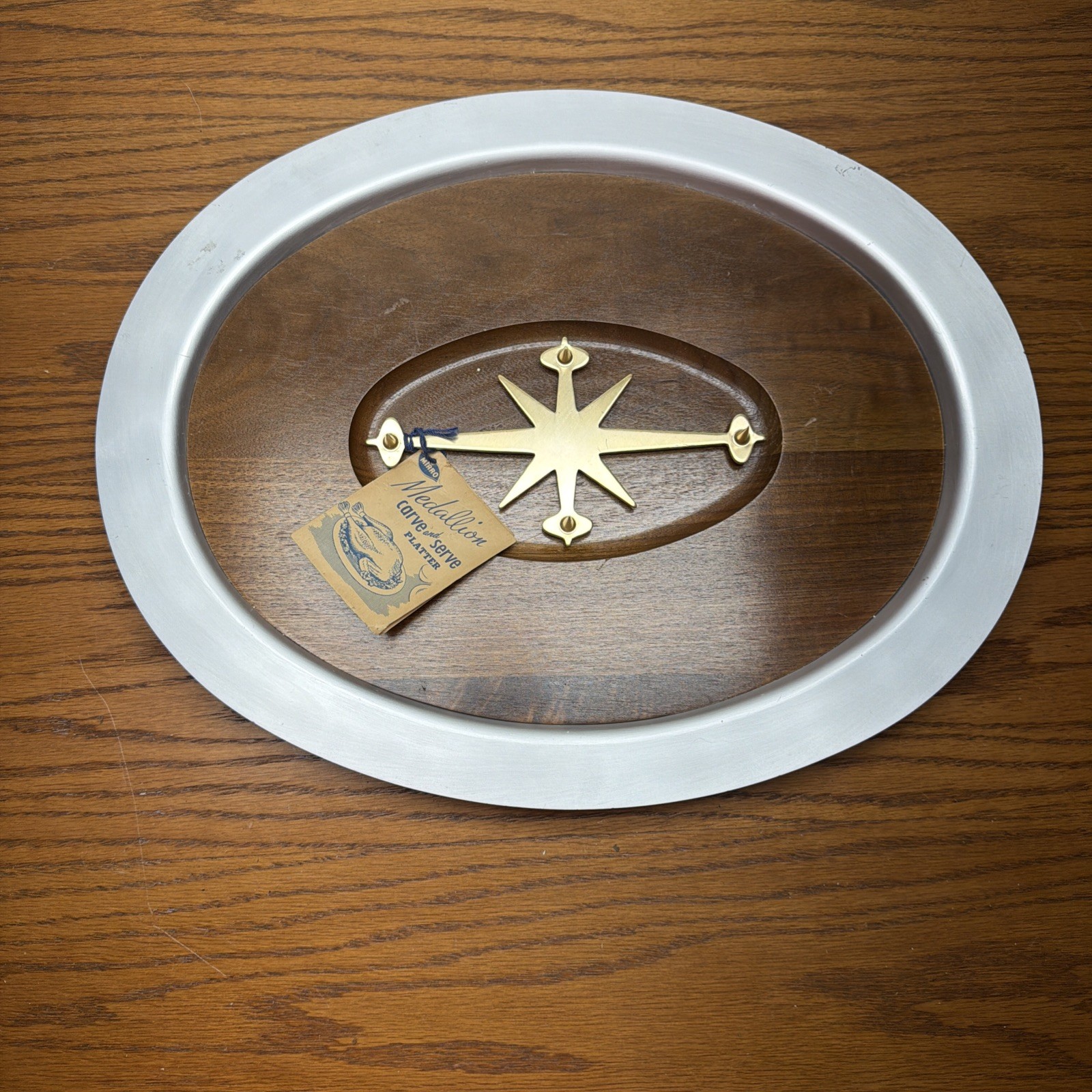 NEW Mirro Medallion Carve & Serve Platter Walnut Insert & Gold Medallion READ