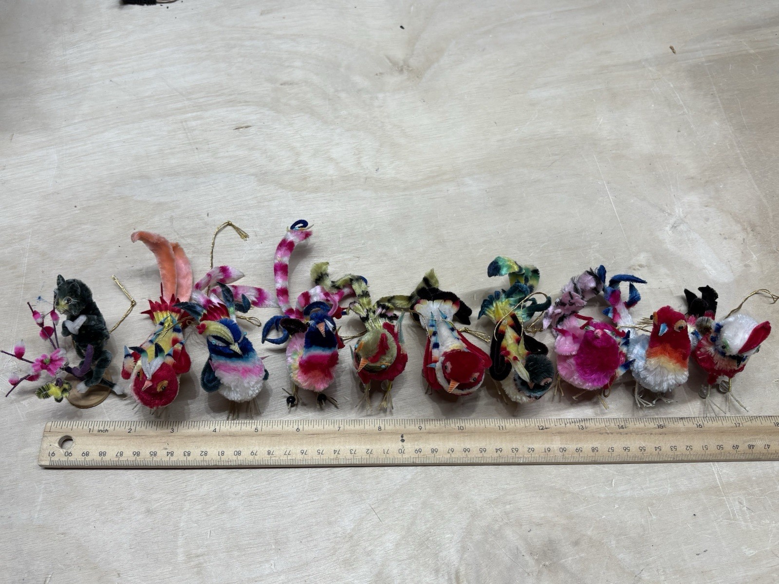 Vintage 60’s/70’s Chenille Peking Velvet Ornaments (10 Pieces)