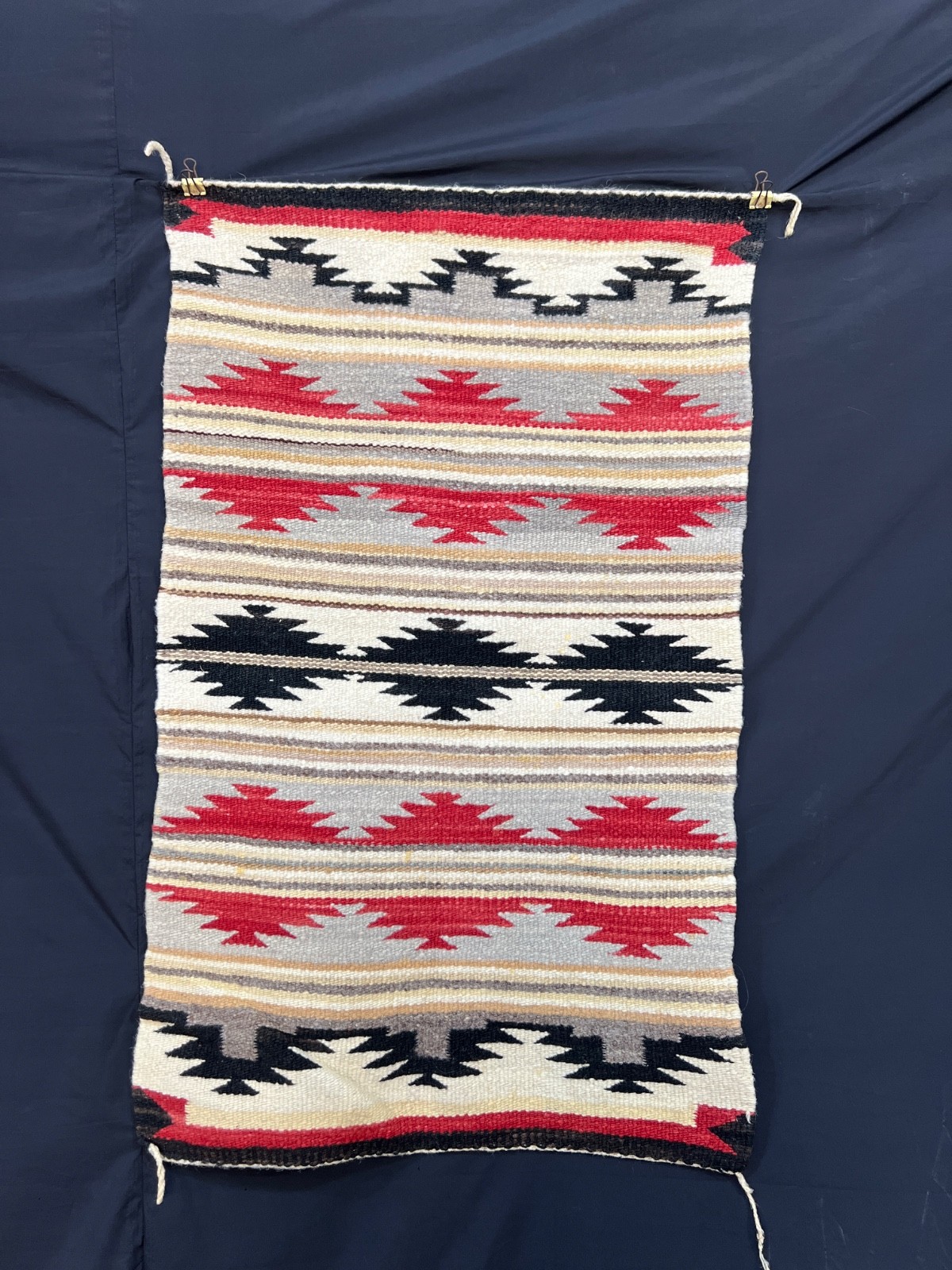 Vintage Native American Navajo Weaving Small Rug Banded Geometric Wool Mat