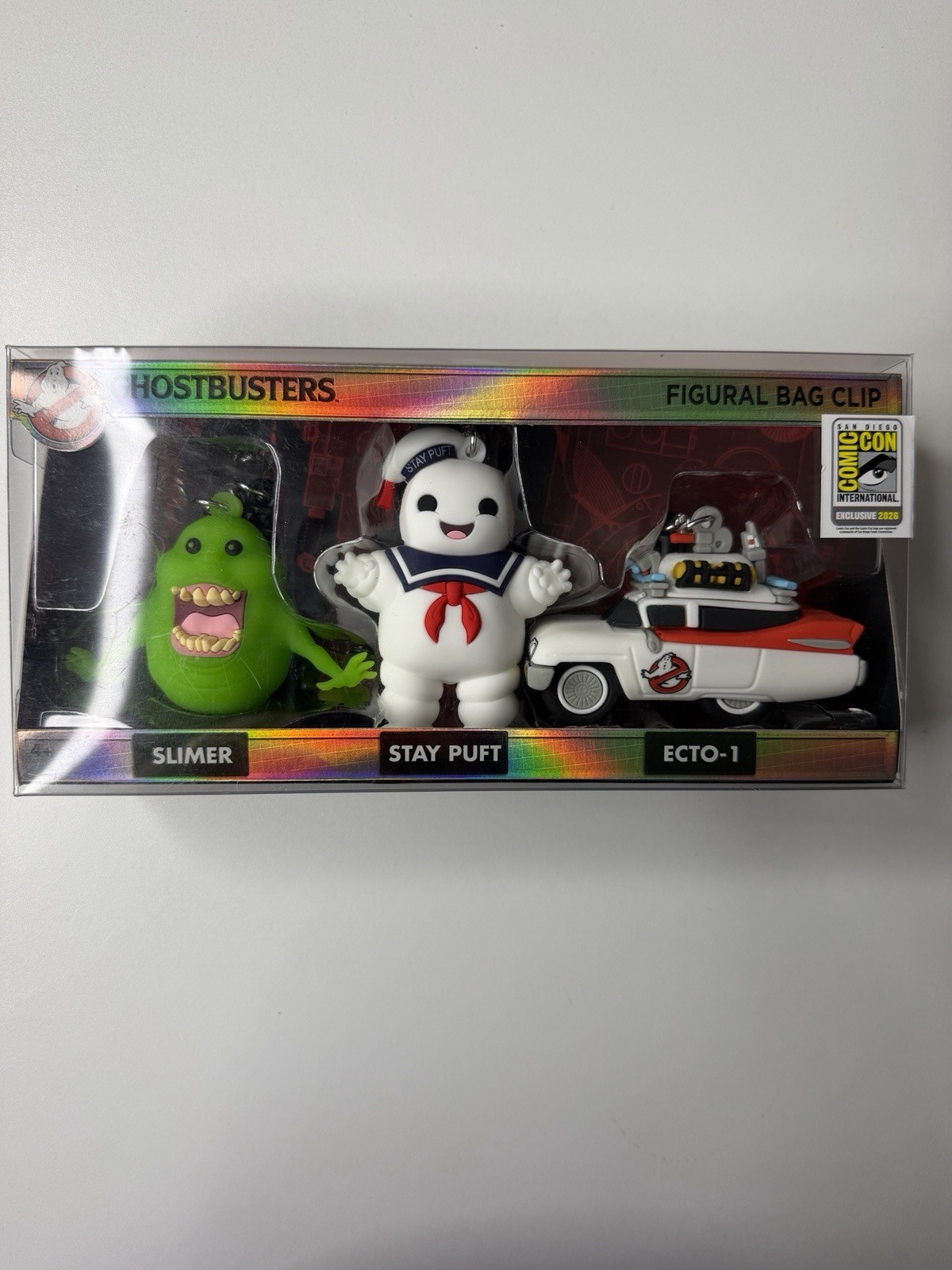 SDCC 2026 LE 200 Ghostbusters Bag Clip Set Slimer Stay Puft Ecto-1 Monogram