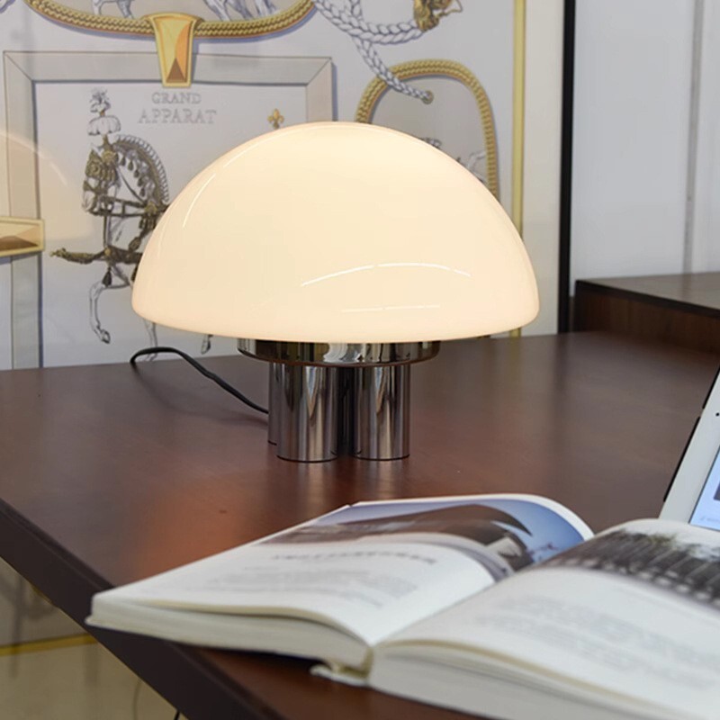 Object 971 Table Lamp MCM White Chrome Mushroom  Dimmable E26 Bulb Included