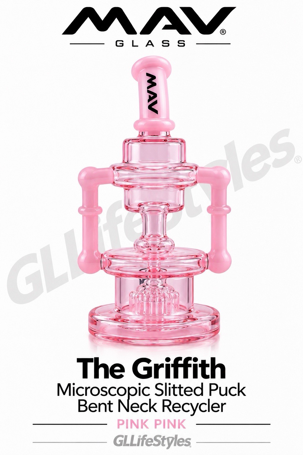 MAV GLASS The Griffith Microscopic Slitted Puck Bent Neck Recycler COLOR PINK