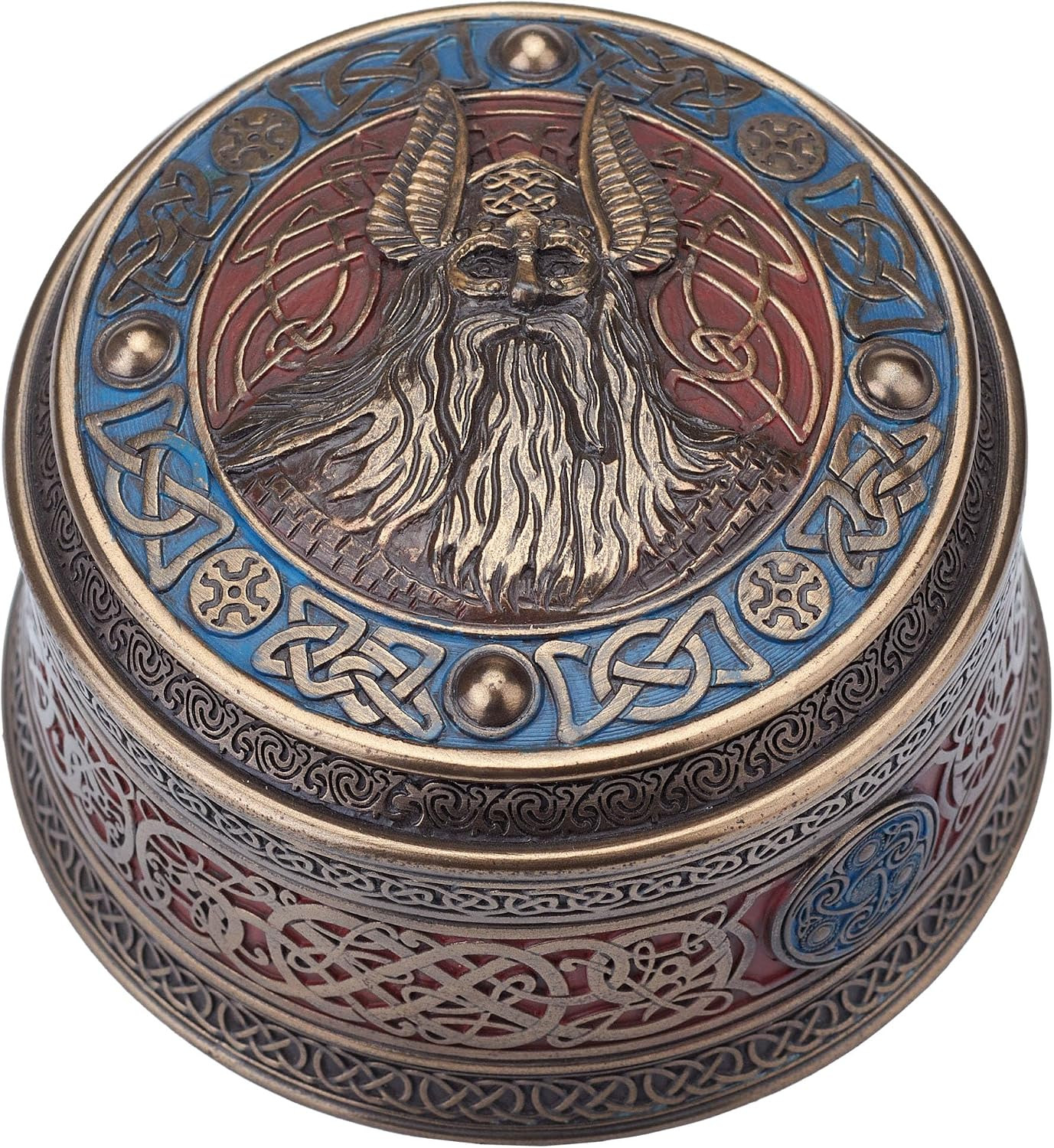 Veronese Norse God Odin Viking round Stash Box Cold Cast Resin Bronze Finish Scu