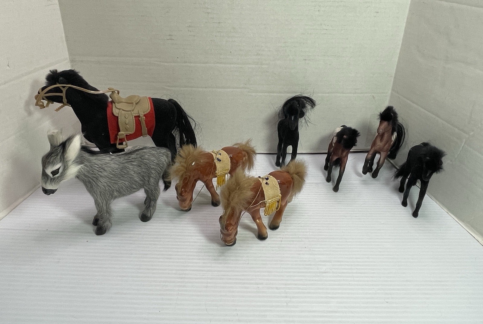 Vintage Mixed Lot of 8Velvet Flocked Horse Pony Toy Figures Varied Breeds