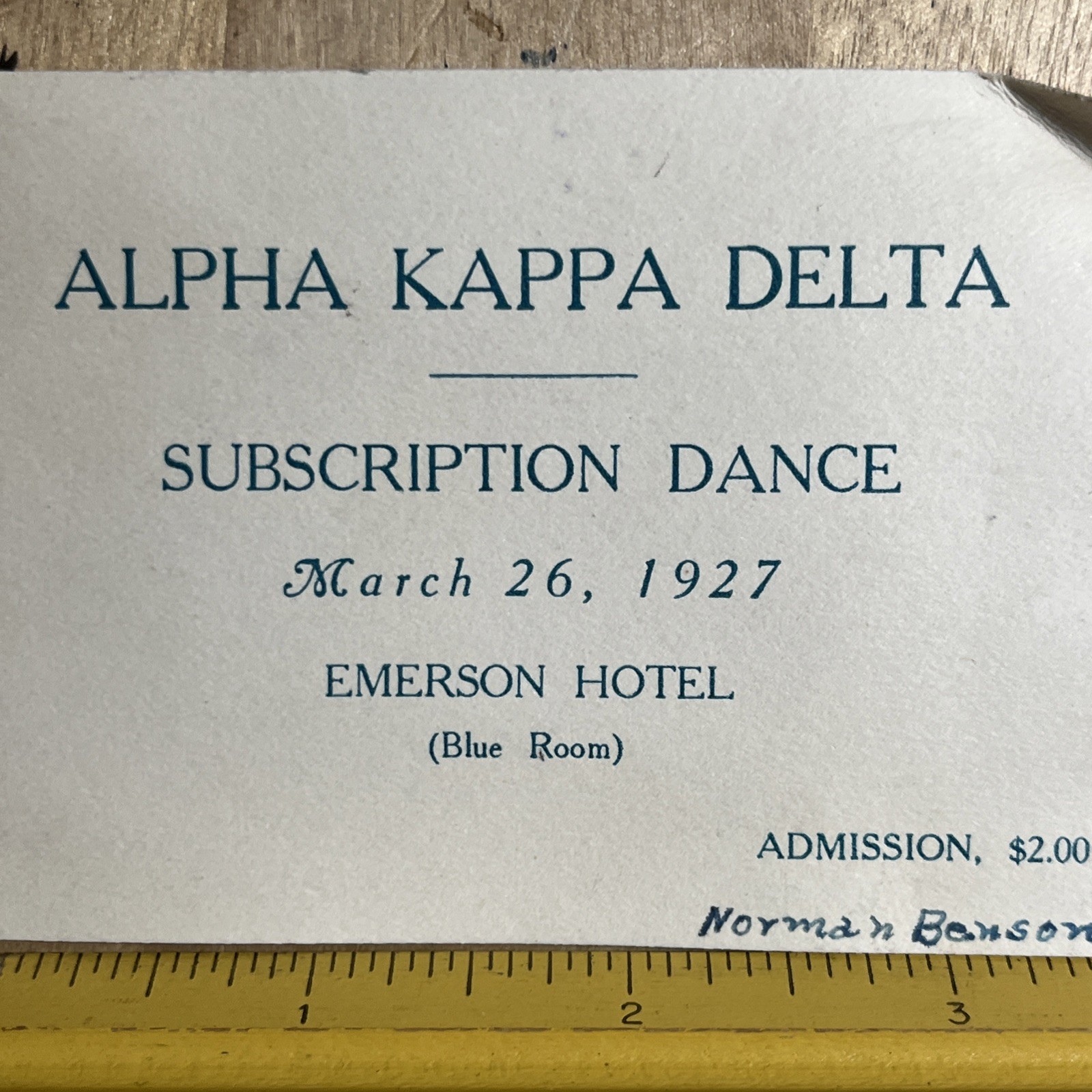 Antique Alpha Kappa Delta Dance Card Blue Room Emerson Hotel 1927 — O2