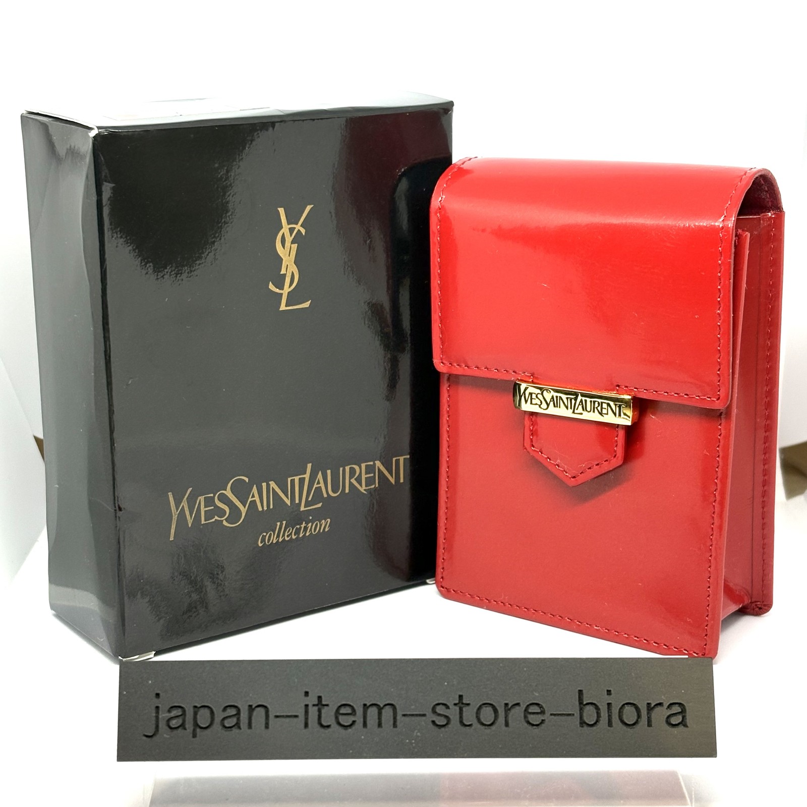 Auth Vintage YVES SAINT LAURENT Red Women's Leather Cigarette Case Bag W / Box