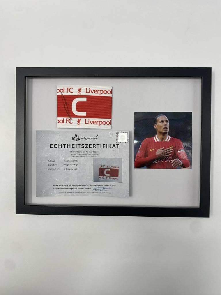 Captain\'s Armband Virgil Van Dijk Signed In Frame FC Liverpool Autograph