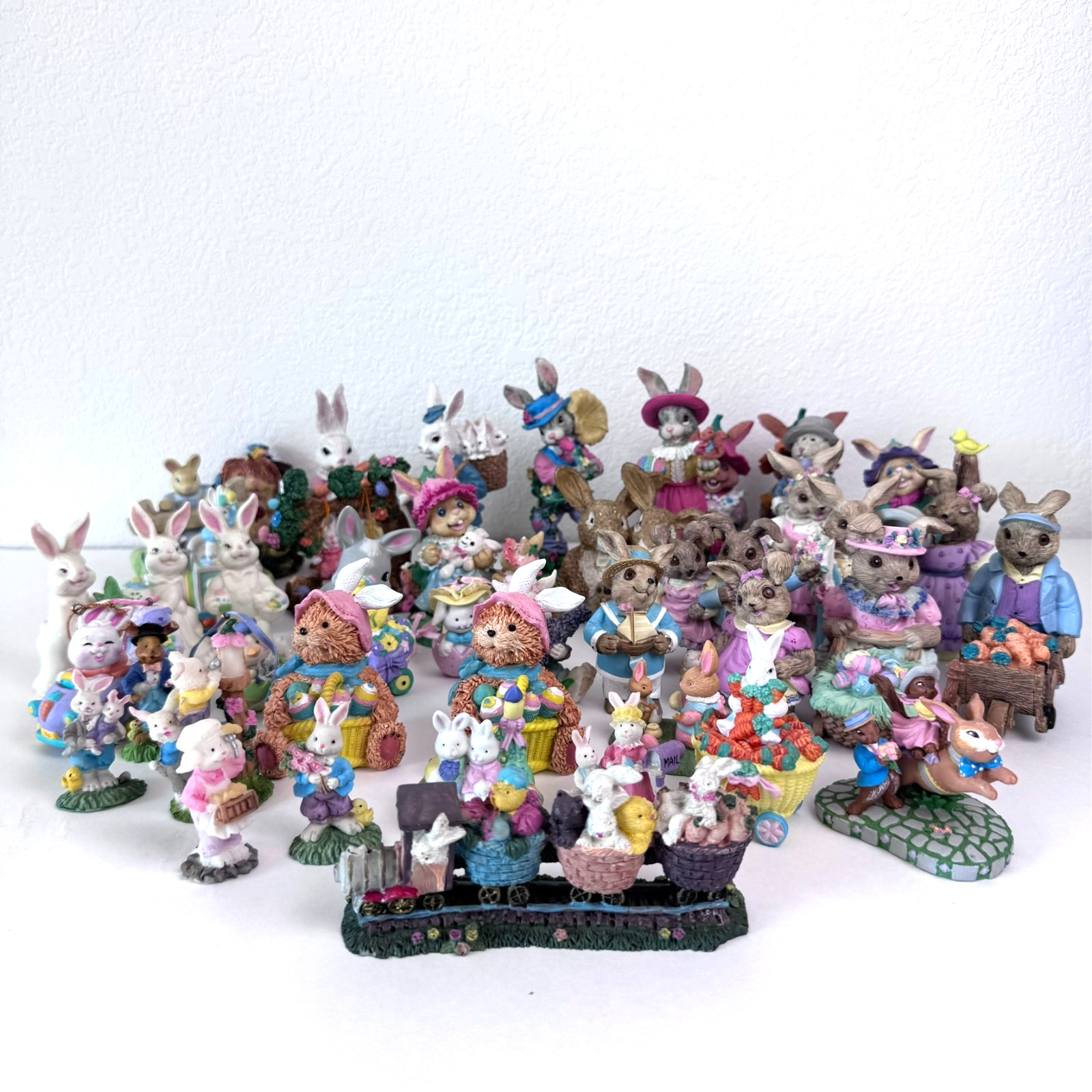 LRG Easter Bunny Rabbit Figurines Assortment Painted Resin Multicolor 35+ Lot