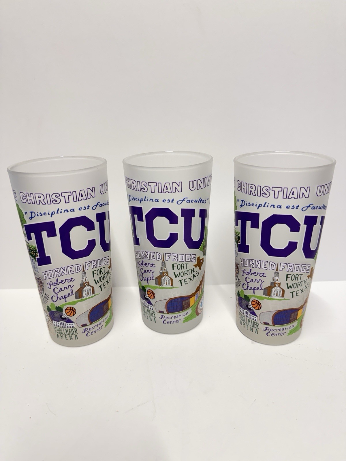 Catstudio Set Of 3 Texas Christian University TCU Horned frogs Frosted Glasses