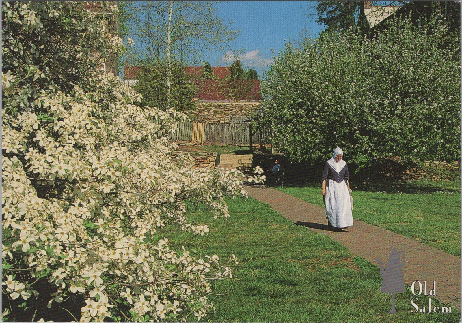 Winston-Salem North Carolina NC Old Salem historic lady in garden 4x6 Postcard