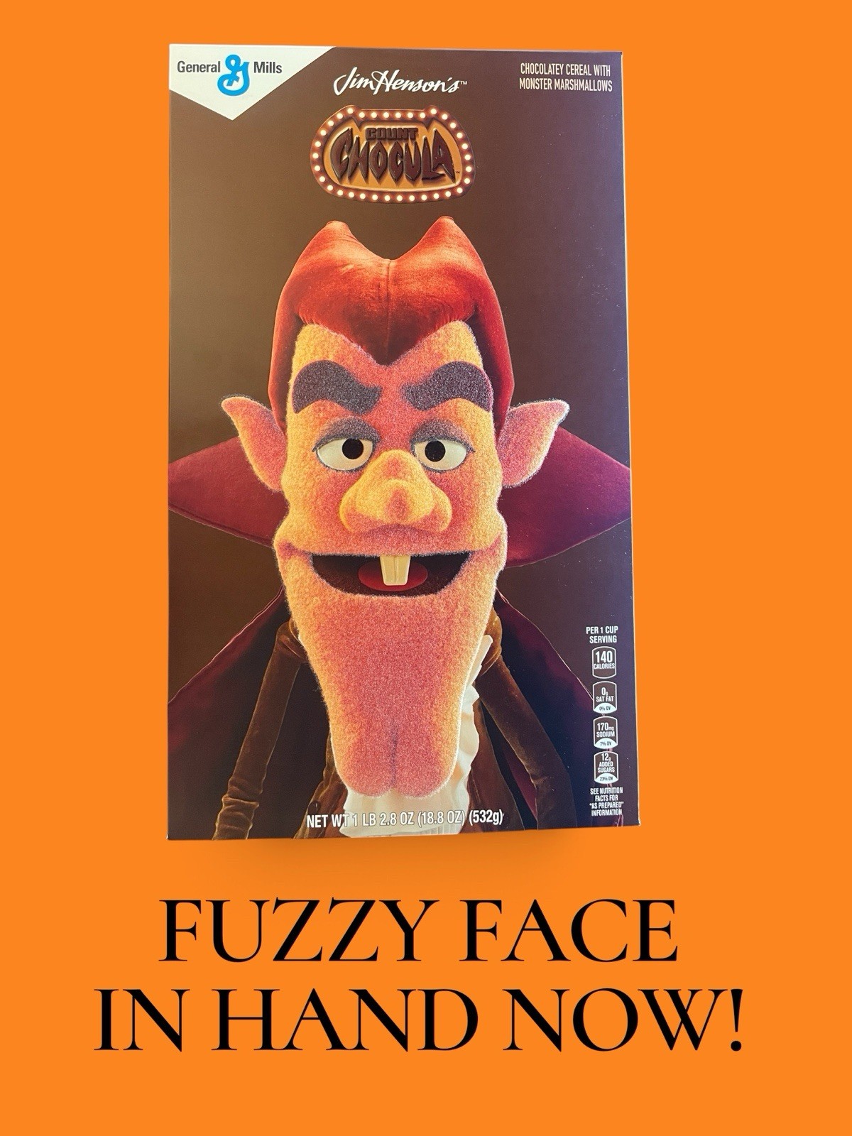Count Chocula Jim Henson's Monster Cereal Collector Box  - FUZZY FACE - IN HAND