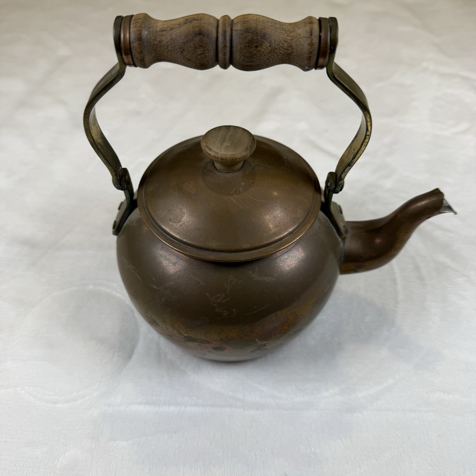 Vintage Tagus R50 Copper Tea Kettle Portugal Wood Handle Rustic Patina