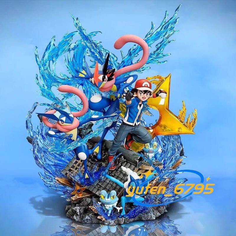 Cartoon Greninja Figure Statue Model Toys with LED Light Base Ornament 30cm Gift