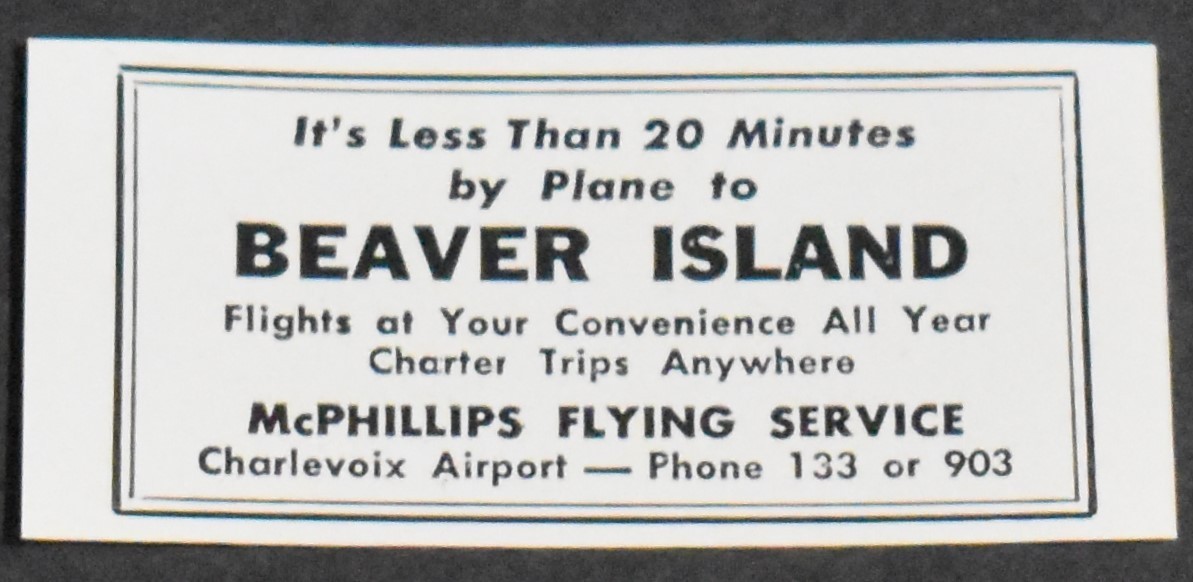 1952 Print Ad Beaver Island Michigan McPhillips Flying Service Charlevoix Air