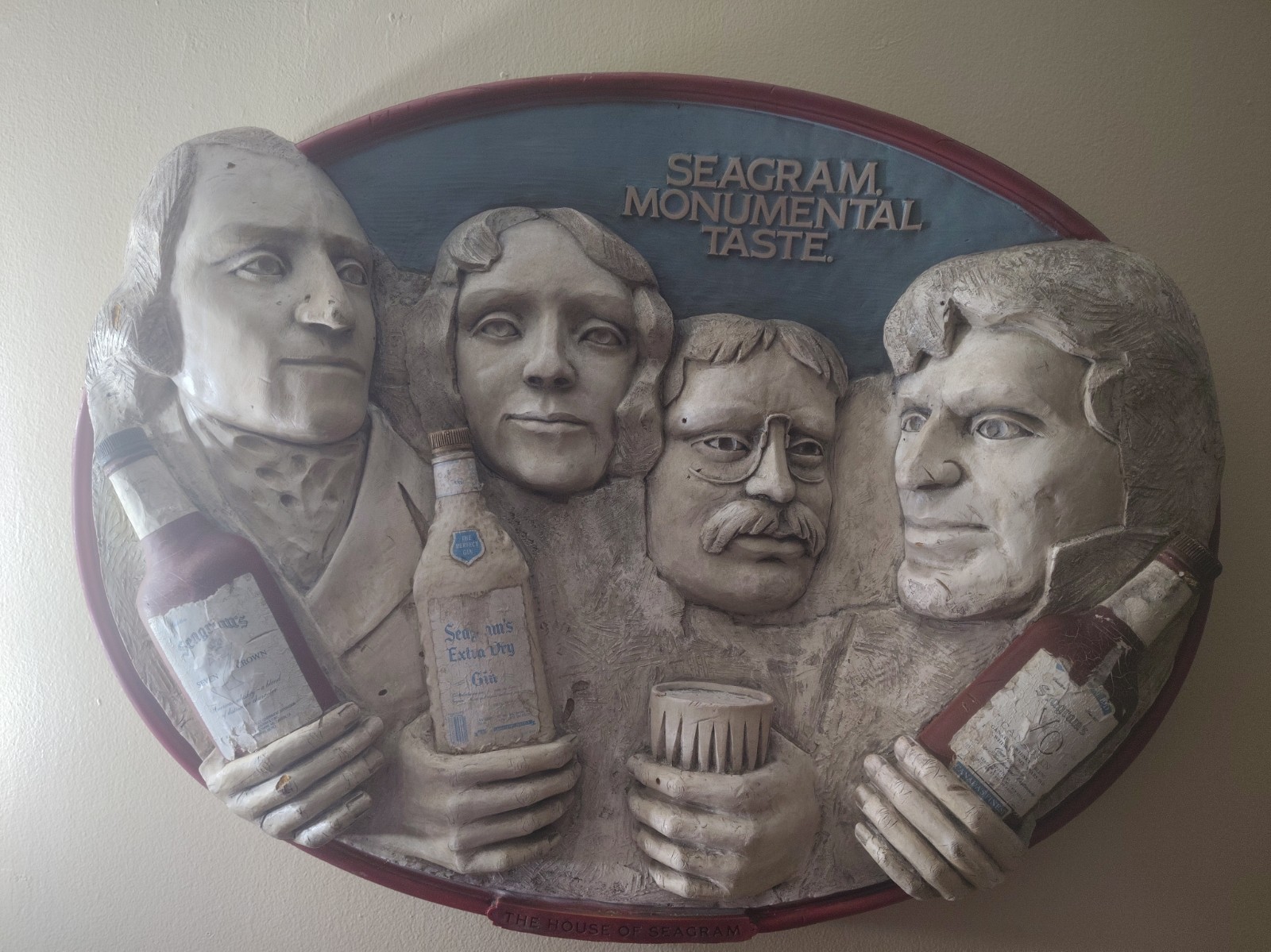 Vintage 1970s Seagram\'s Monumental Taste Bar Sign Mount Rushmore 3D Relief Rare