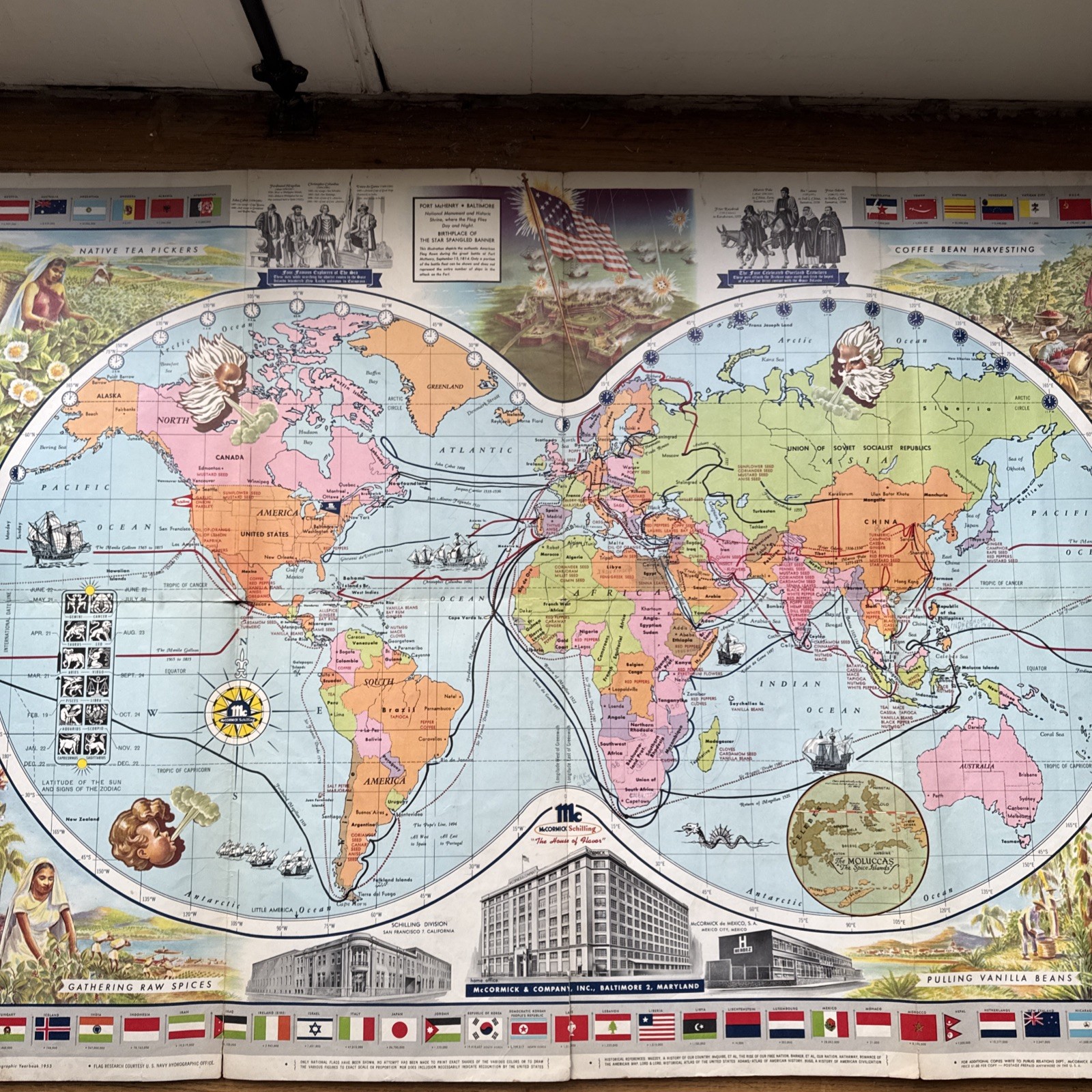 1955 McCormick's Map of the World Spice Map 1st Edition Pictorial Advertising