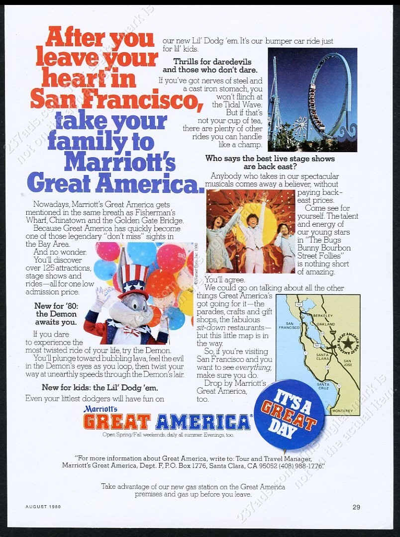 1980 Mariott\'s Great America amusement park Santa Clara CA photo vtg print ad