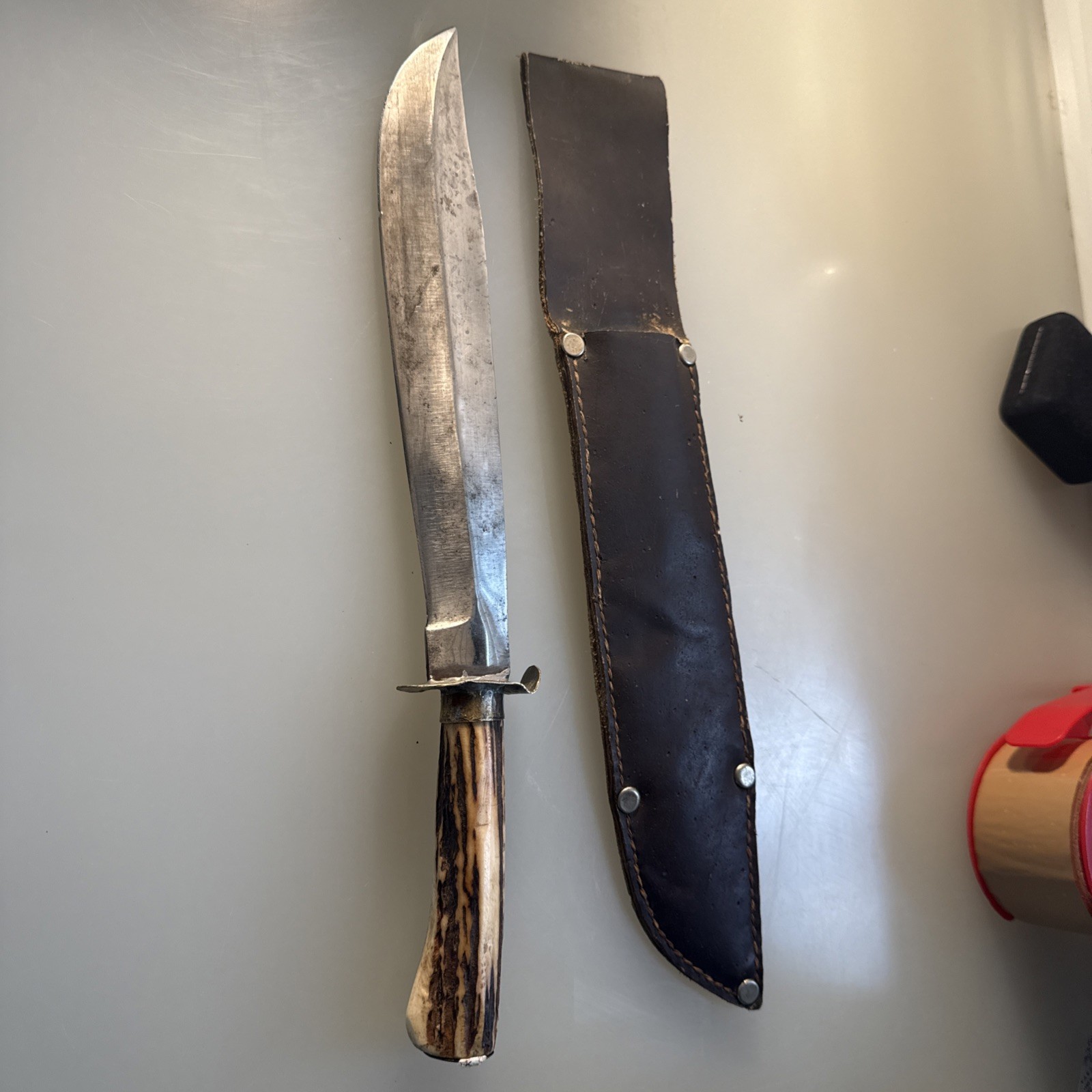Vintage Hunter Hand Made Knife And Learher Sheath 12”