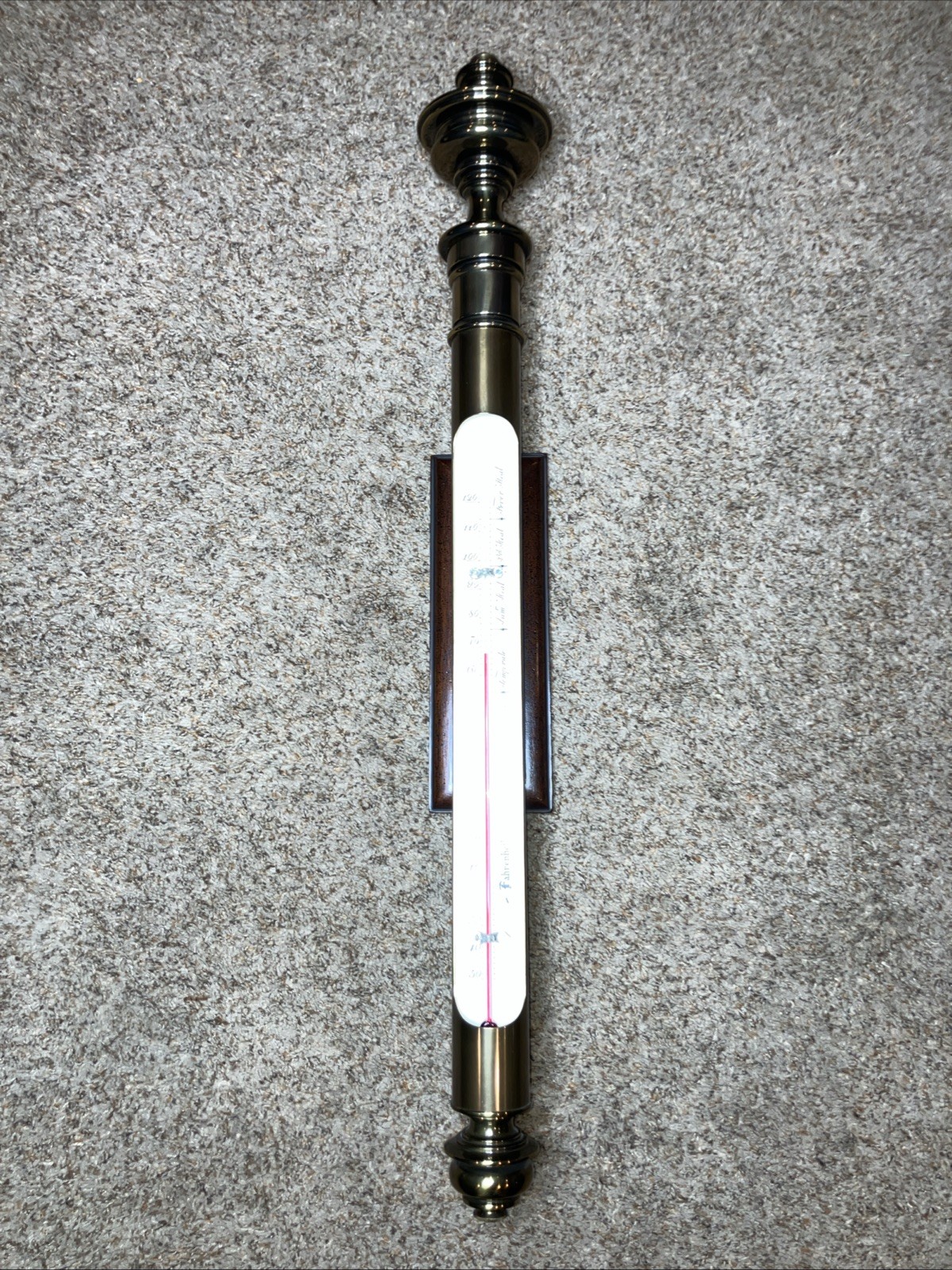 Spectacular Rare Stiffel Brass And Wood Large Heavy Wall Thermometer