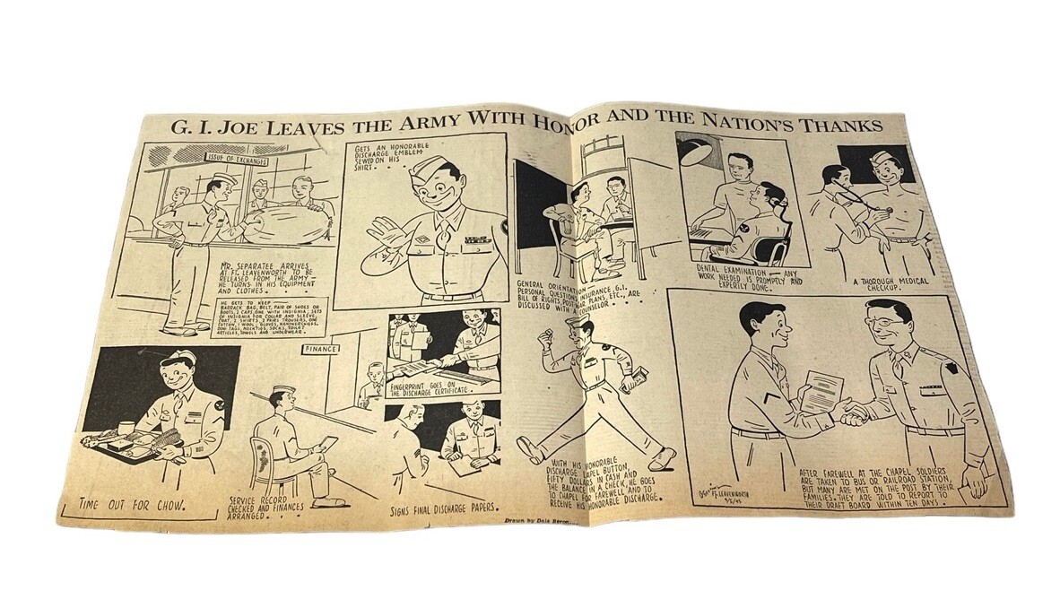 Vintage 1945 G.I. Joe Cartoon Newspaper Clip 15.5” x 9.25” USA