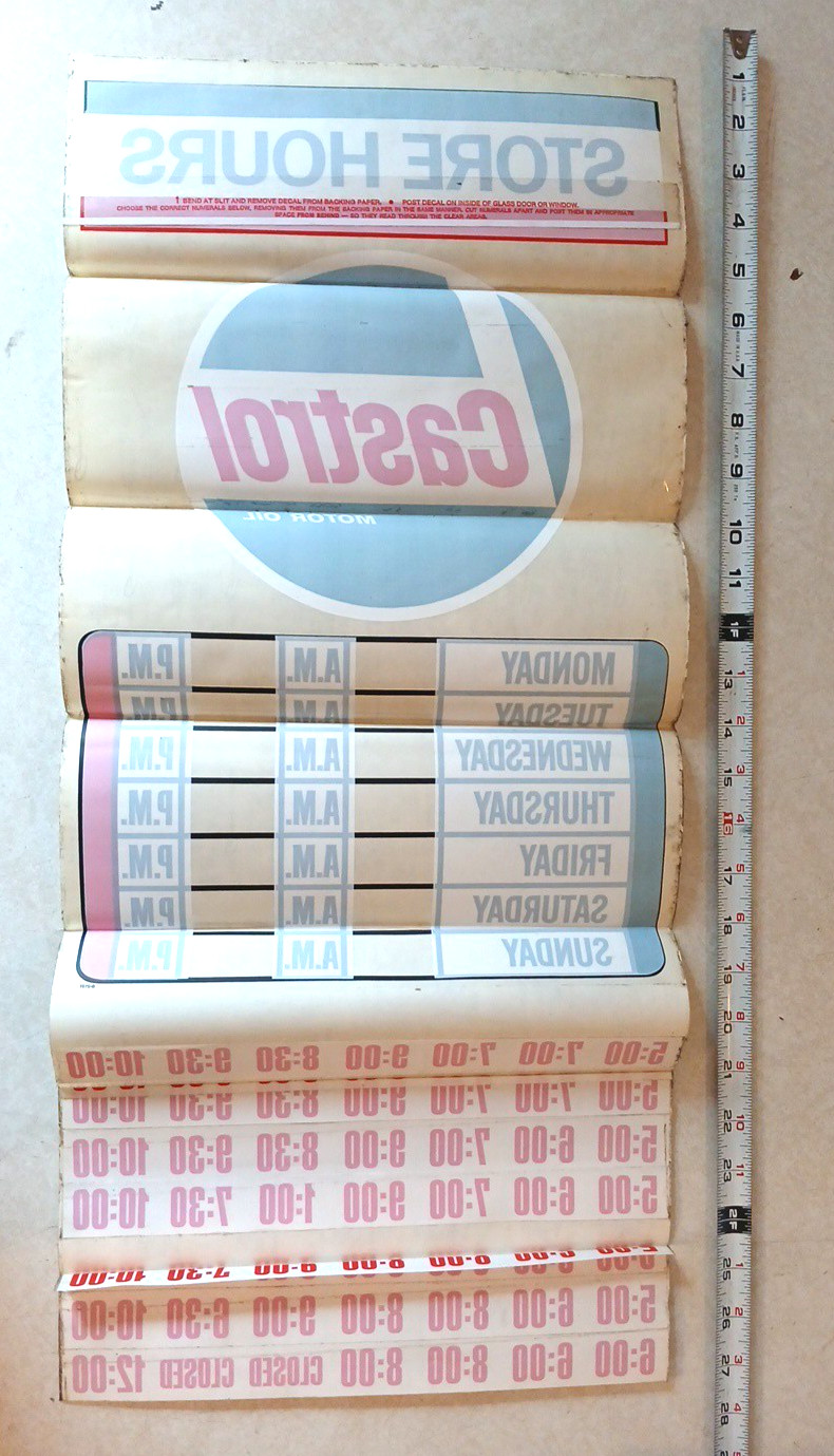 Vintage 1970s Castrol Oil Door Sticker Decal Dealership Business Hours Racing