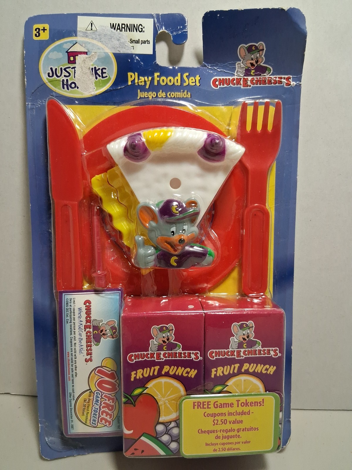 Rare Vintage Chuck E Cheese Play Food Set 2006 -Pizza -Juice Boxes- Game Tokens