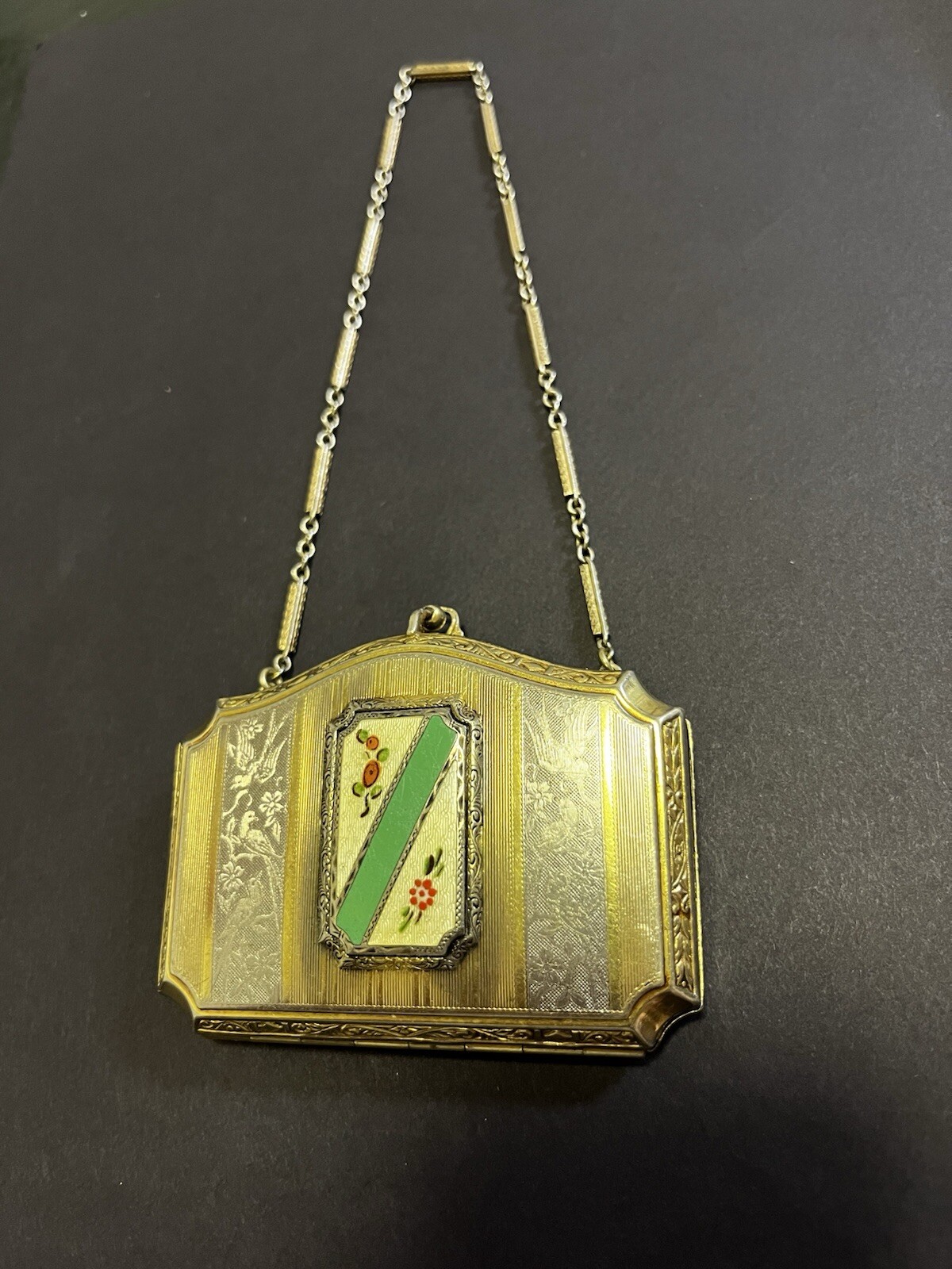 VINTAGE / ANTIQUE - WRISTLET COMPACT with GUILLOCHE - ART DECO