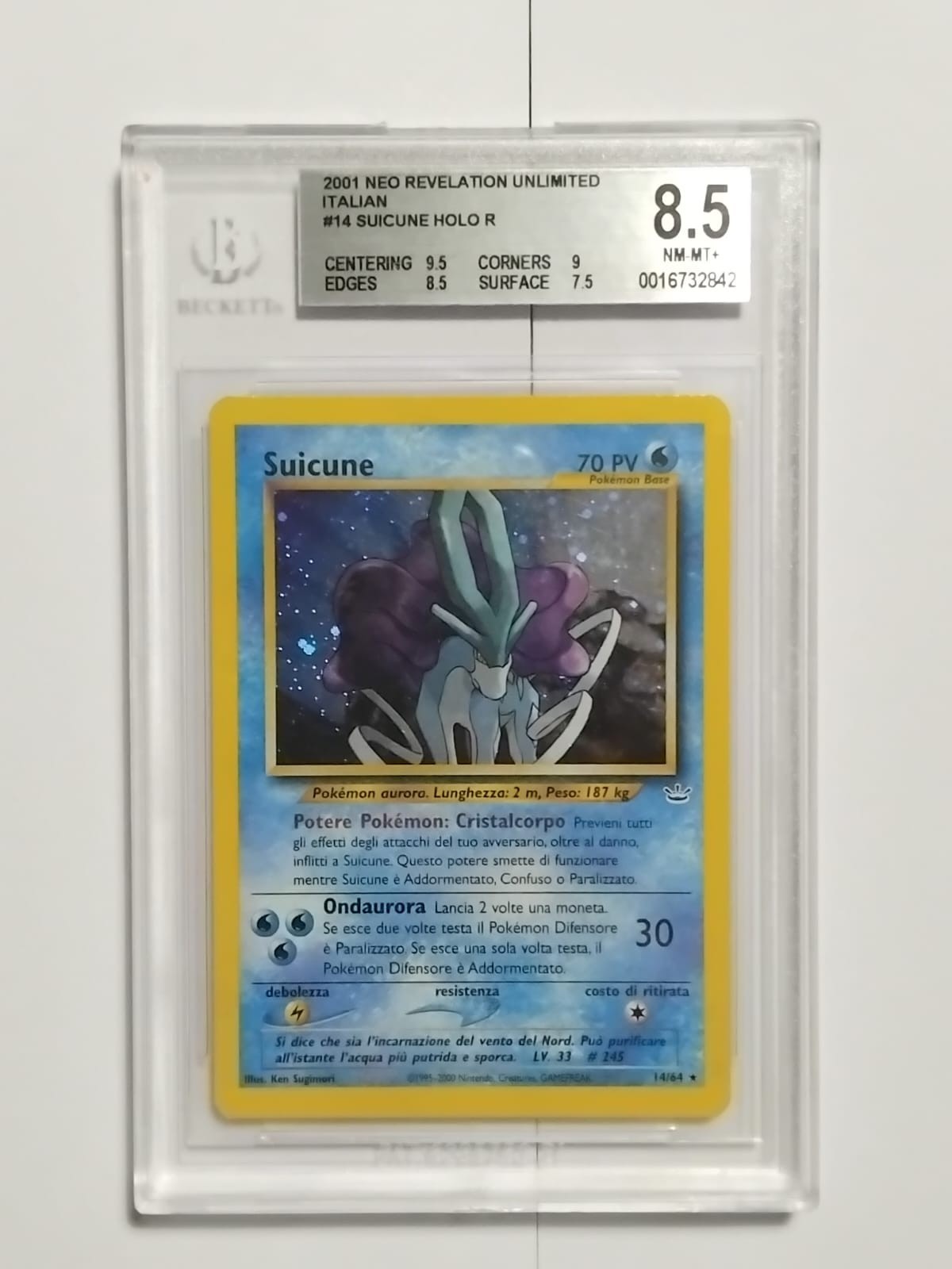 Pokemon Suicune 14/64 Neo Revelation Holo Unlimited Italian BGS 8.5