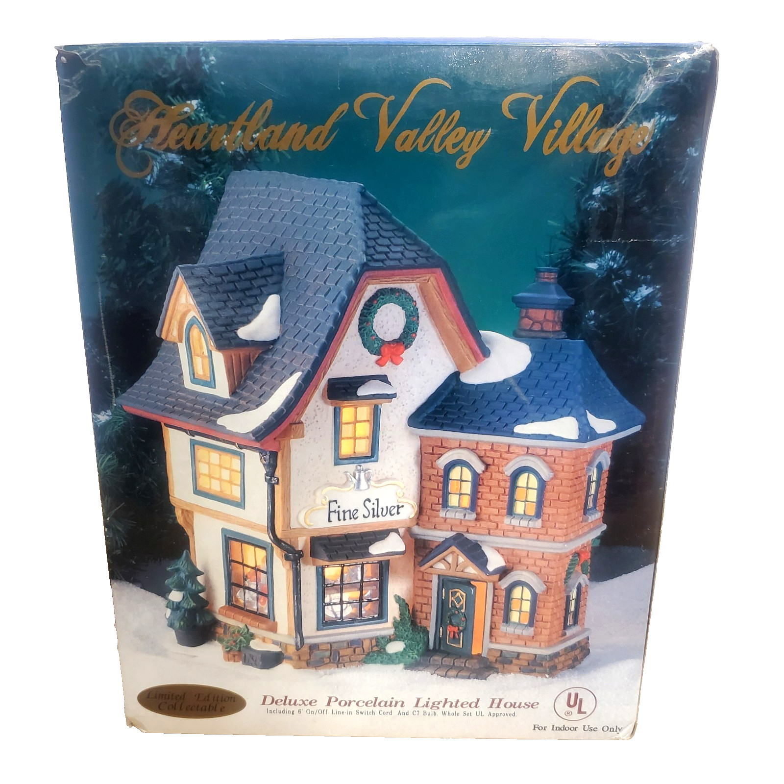 VTG 2000 Heartland Valley Village Christmas Porcelain Fine Silver Lighted Shop