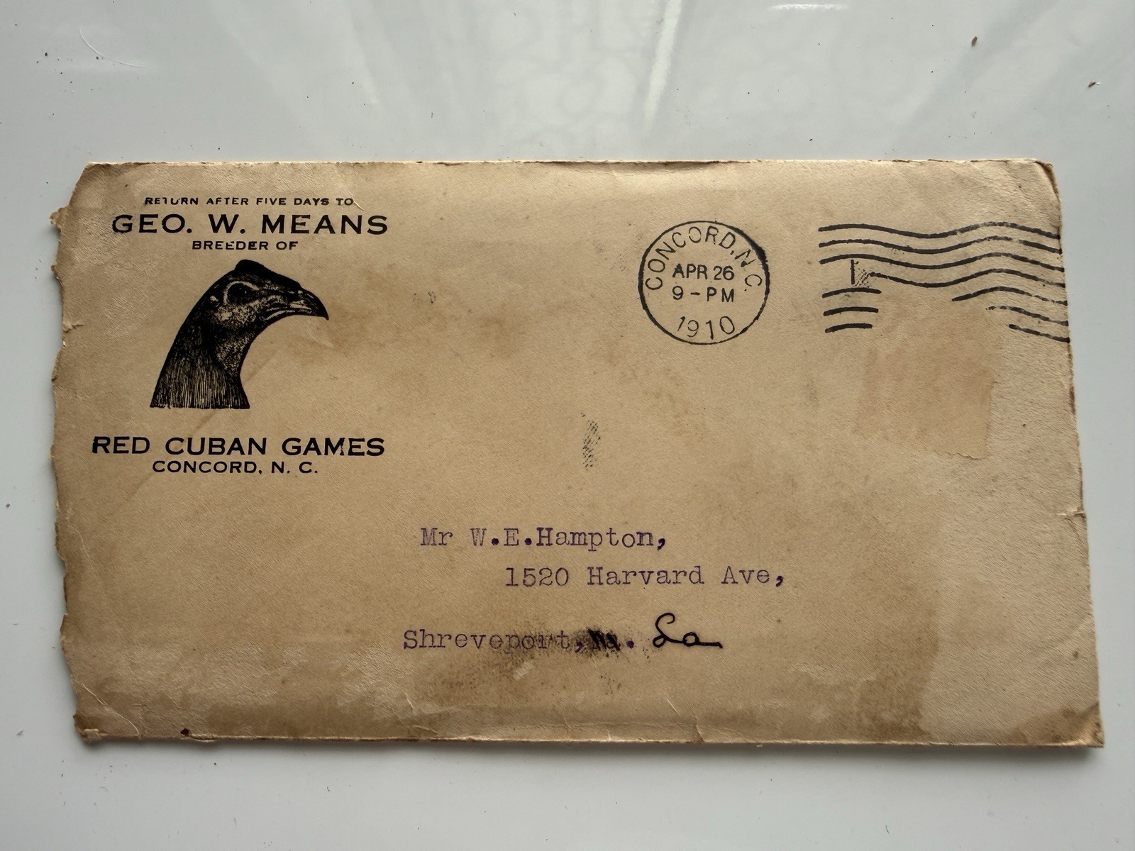 1906-1910 COCKFIGHTING Archive GEORGE W MEANS, Sturzel, Gamecock Photo, Letters