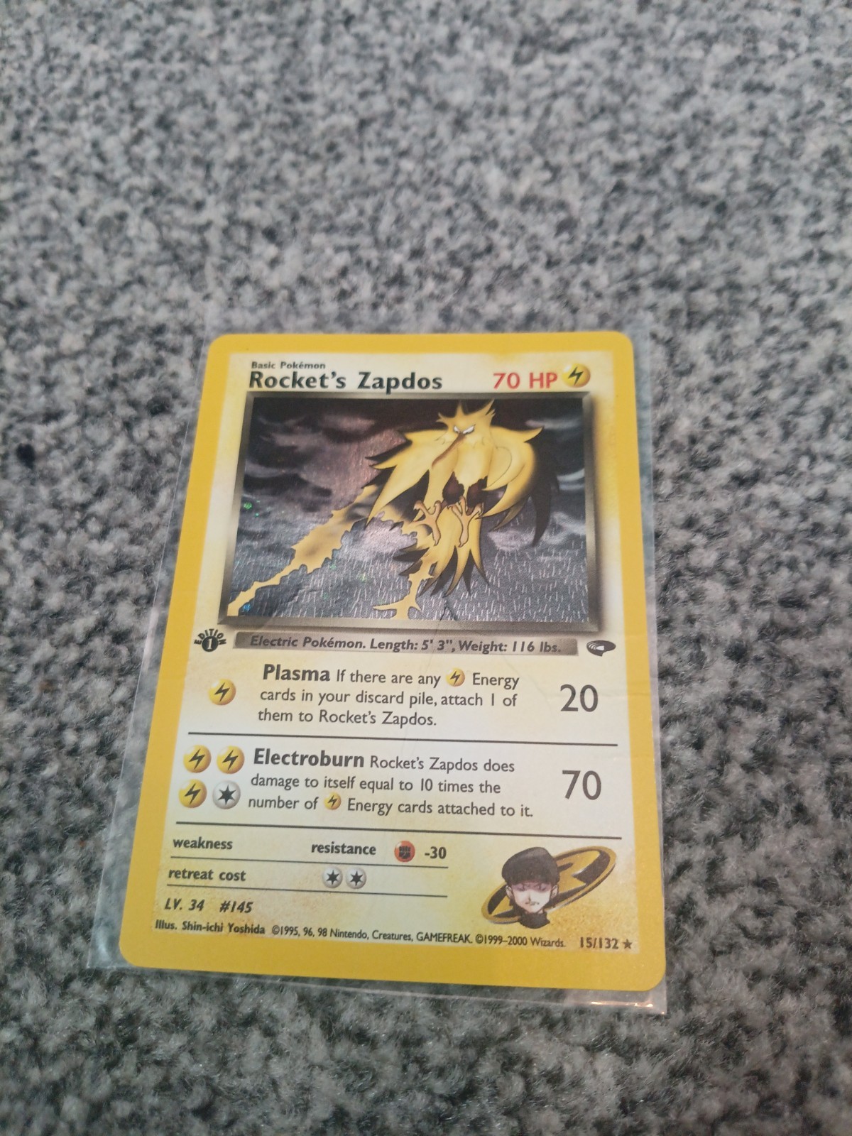 Pokemon TCG Rocket's Zapdos Holo 1st Edition Gym Challenge 15/132 WOTC