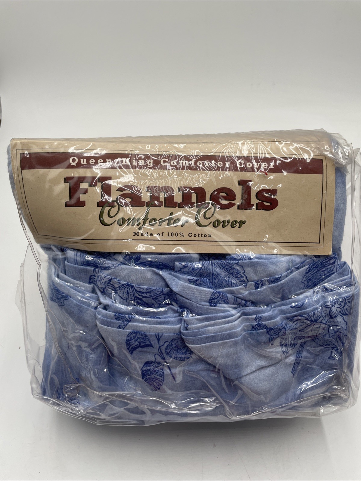 Vtg NIP Flannel Comforter Cover Queen/King 100% Cotton Blue Floral Print