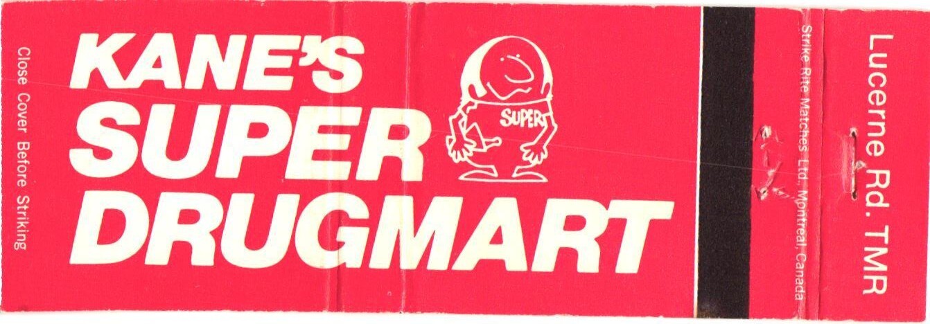 Kane\'s Super Drugmart Montreal QC Vintage Matchbook Cover 1970s
