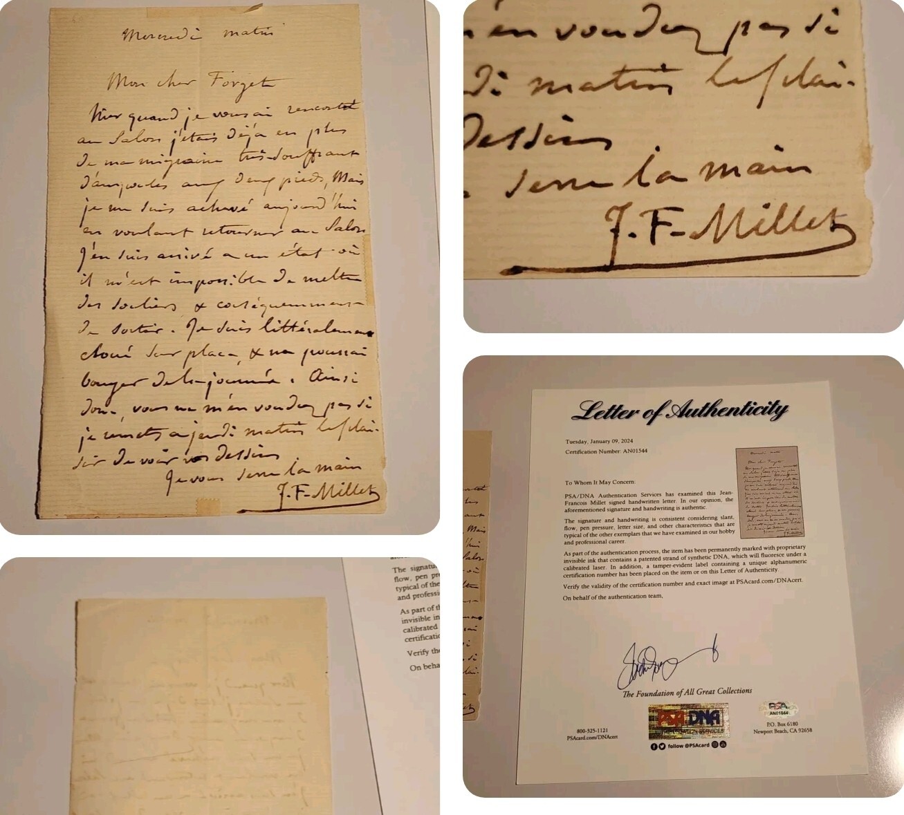 Jean Francois Millet Signed PSA DNA Artist Painter Letter ALS Autograph Auto JF