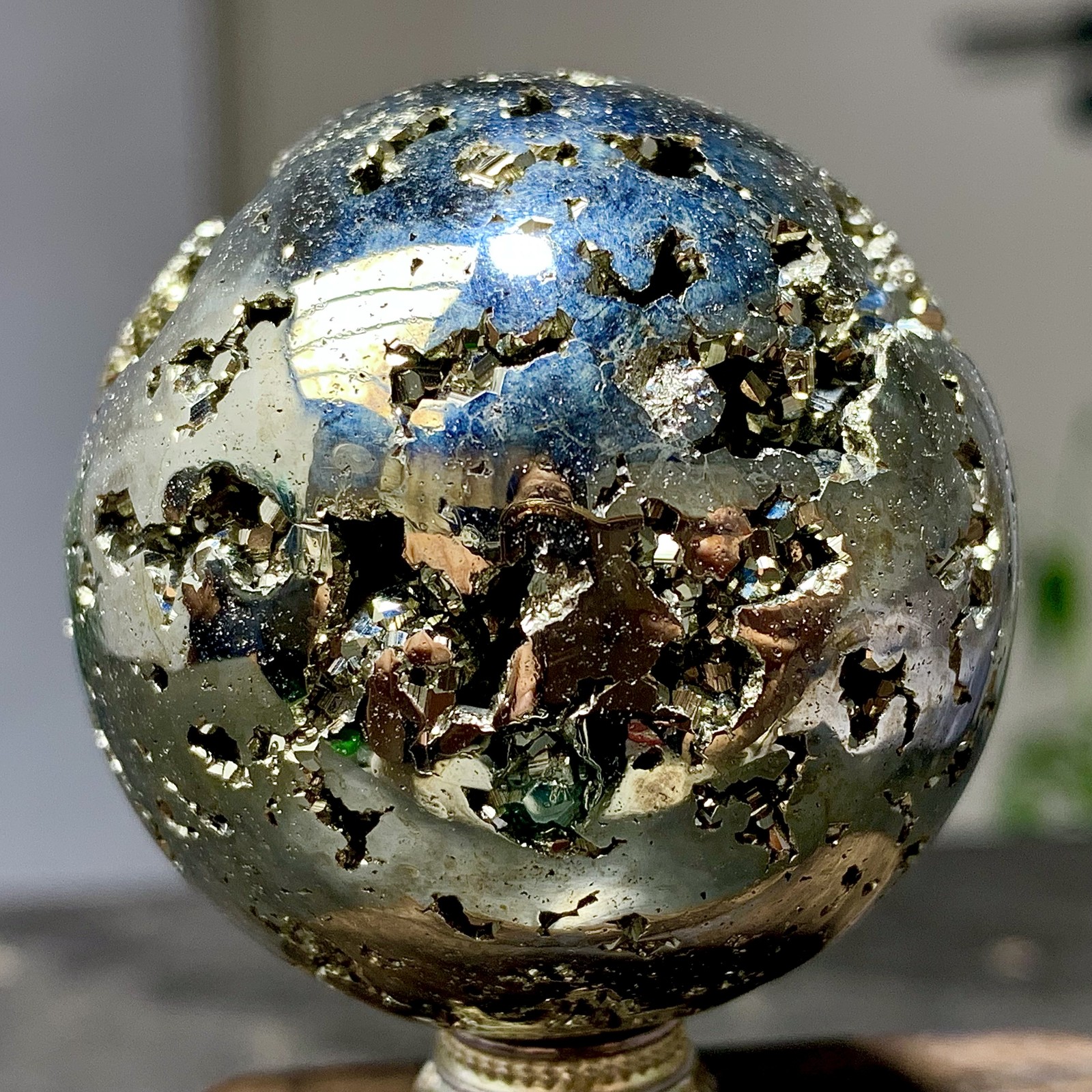 168G Natural Chalcopyrite Quartz Crystal Ball Energy Reiki Healing-