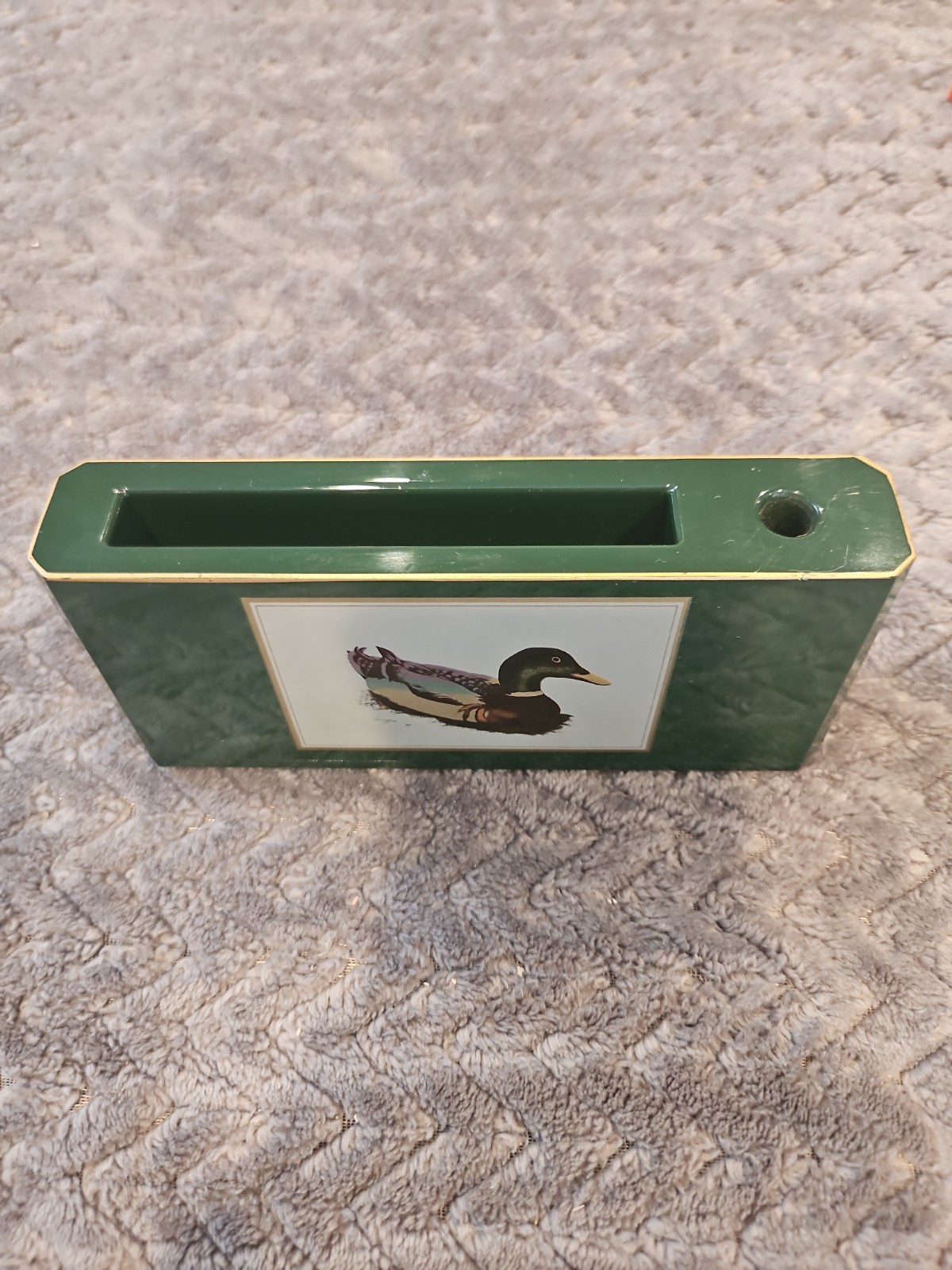 Otagiri Lacquerware Desk Holder for Paper and Pen Green Gold Trim Mallard Duck