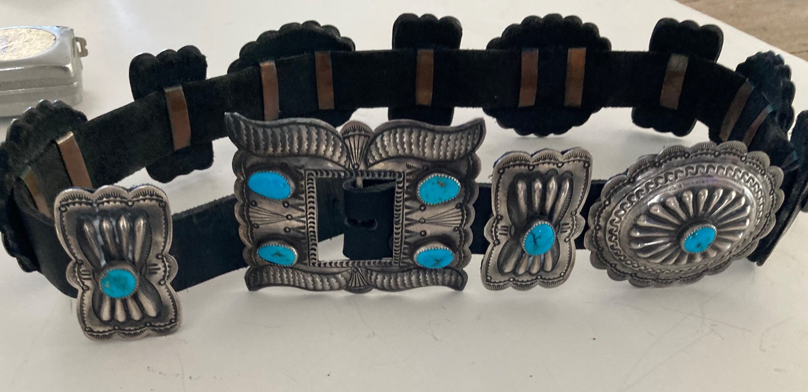 Vintage Navajo Sterling Silver and turquoise concho belt